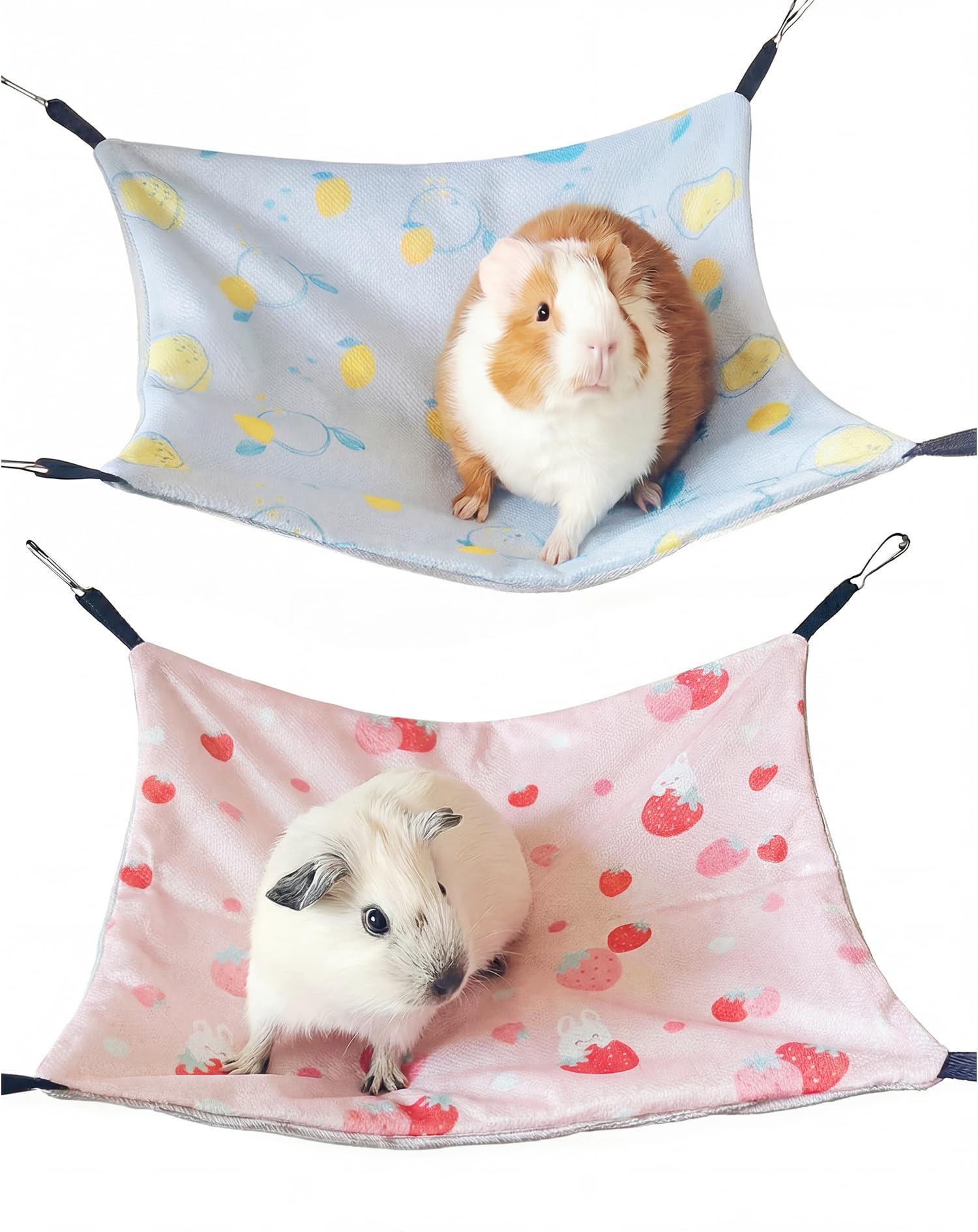 Pack of 2 Small Animal Hammock Set Rat Hammocks for Cage Guinea Pig Hammock, Ferret Hamster Hammock Bed, Warm Fleece Cooling Fabric, Hanging Pet Cage Accessories Rat Cage Accessories (Blue Pink)