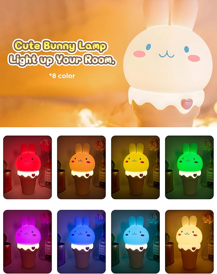 L LOHAS LED LOHAS Bunny Ice Cream Cute Night Lights, 7 Colors Kawaii Desk Decor, Pat Control and Rechargeable Base, Funny Gift, Bedroom and Nursery Décor photo 3