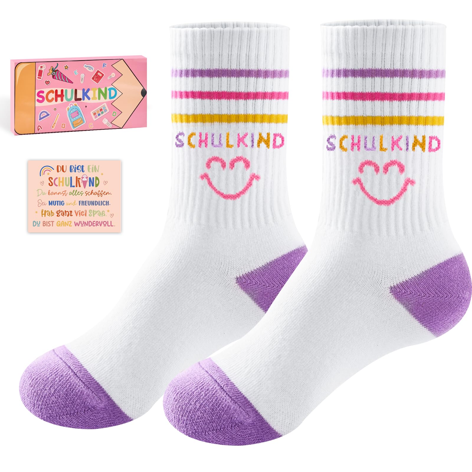 SukModen Schulkind-Socken aus Baumwolle, 1 Paar, Smiley-Motiv