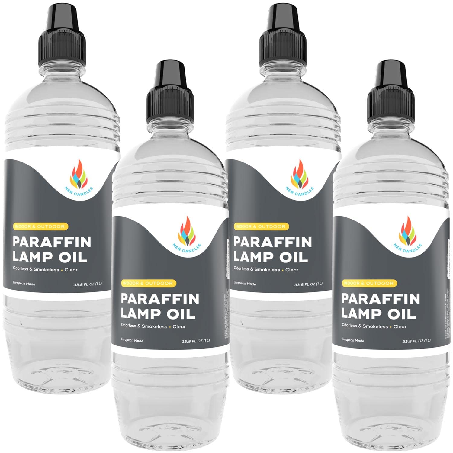 The Dreidel CompanyLiquid Paraffin Lamp Oil, 1 Liter, Smokeless, Odorless, Ultra Clean Burning Fuel for Indoor and Outdoor Use, Clear - (Pack of 4)