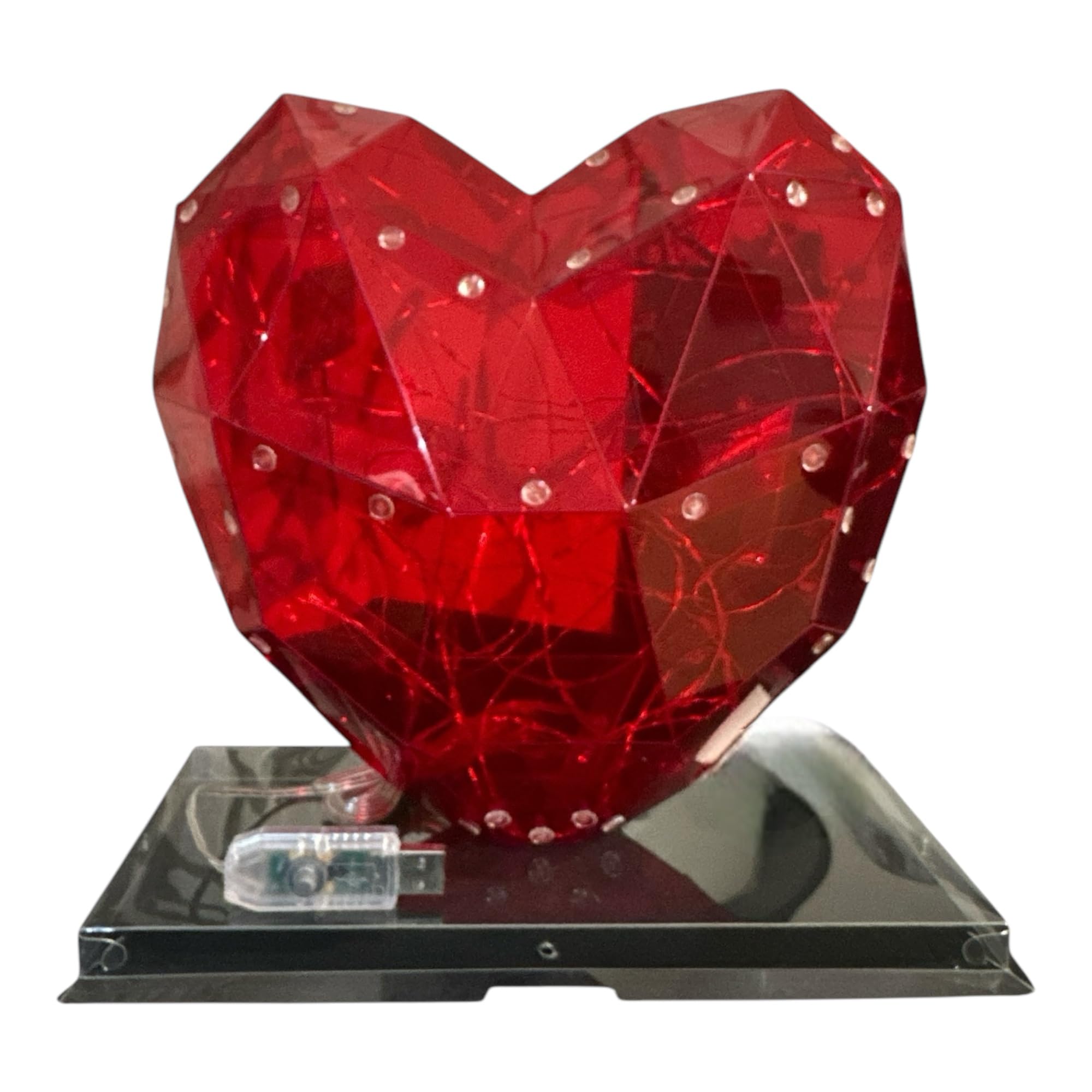 GMM Red Geometric Crystal Heart, 3D USB Lighting, Romantic Decoration