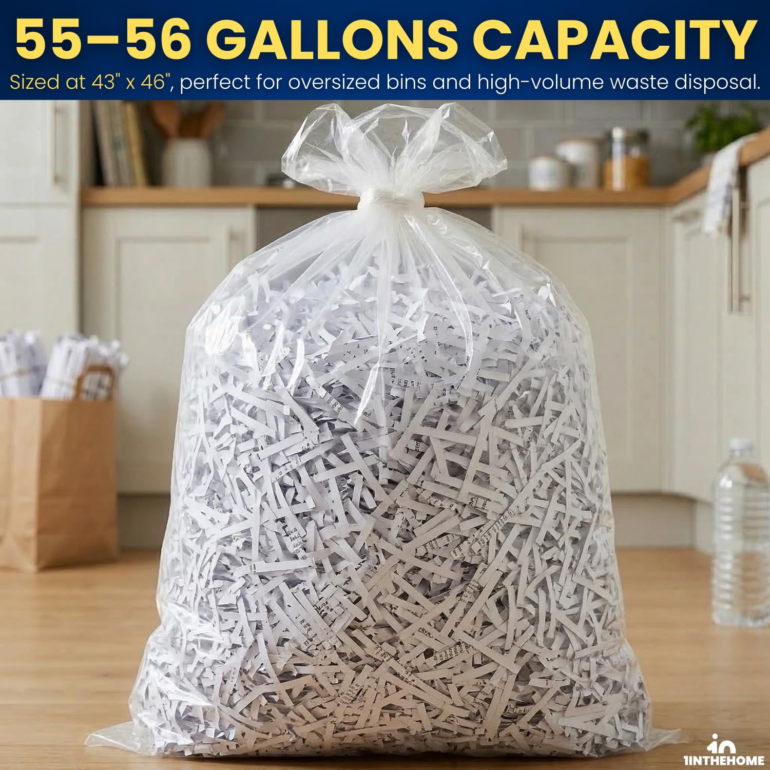 Bolsas de basura de 55-56 galones, 43 x 46 pulgadas, resistentes, desechables para cocina, oficina, residuos, industriales y bolsas de almacenamiento, transparentes, 0.55 mil, 25 bolsas por