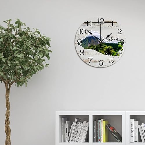 Miniatura 2 de Reloj de pared de viaje con mapa de El Salvador, atracciones turísticas, relojes redondos decorativos que funcionan con pilas, reloj colgante de