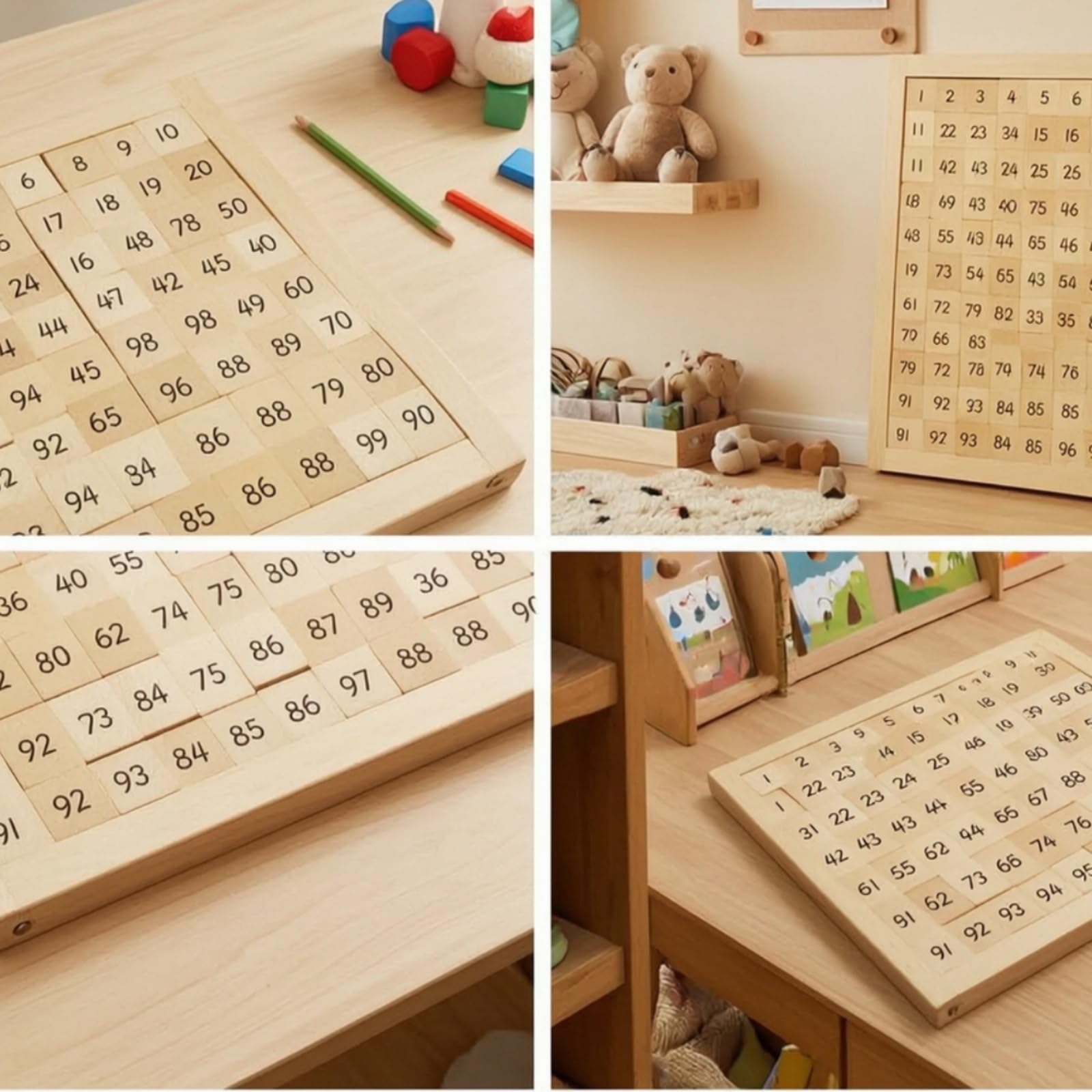 Children Learning Board Tavola Numerica Cento Numeri Quadrata Pannello Conto Puzzle Didattico in Legno di Faggio con Tessere Numerate Lisce per Esercizi Adatta a Bambini Scuola Casa Regalo