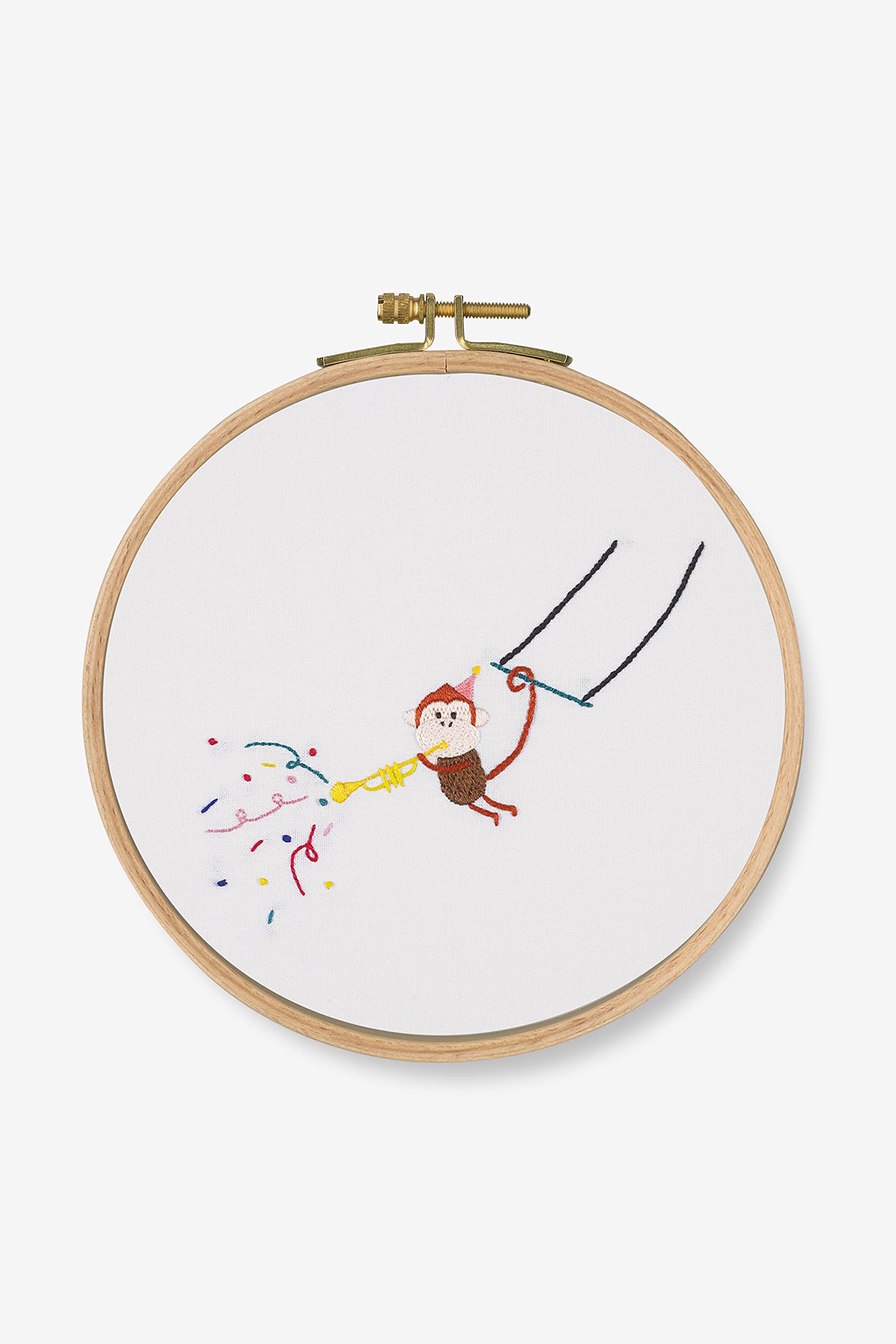 DMC Trumpet Monkey Kit, Includes 100% Printed Cotton Fabric, Embroidery Threads, Bamboo Hoop and Instructions