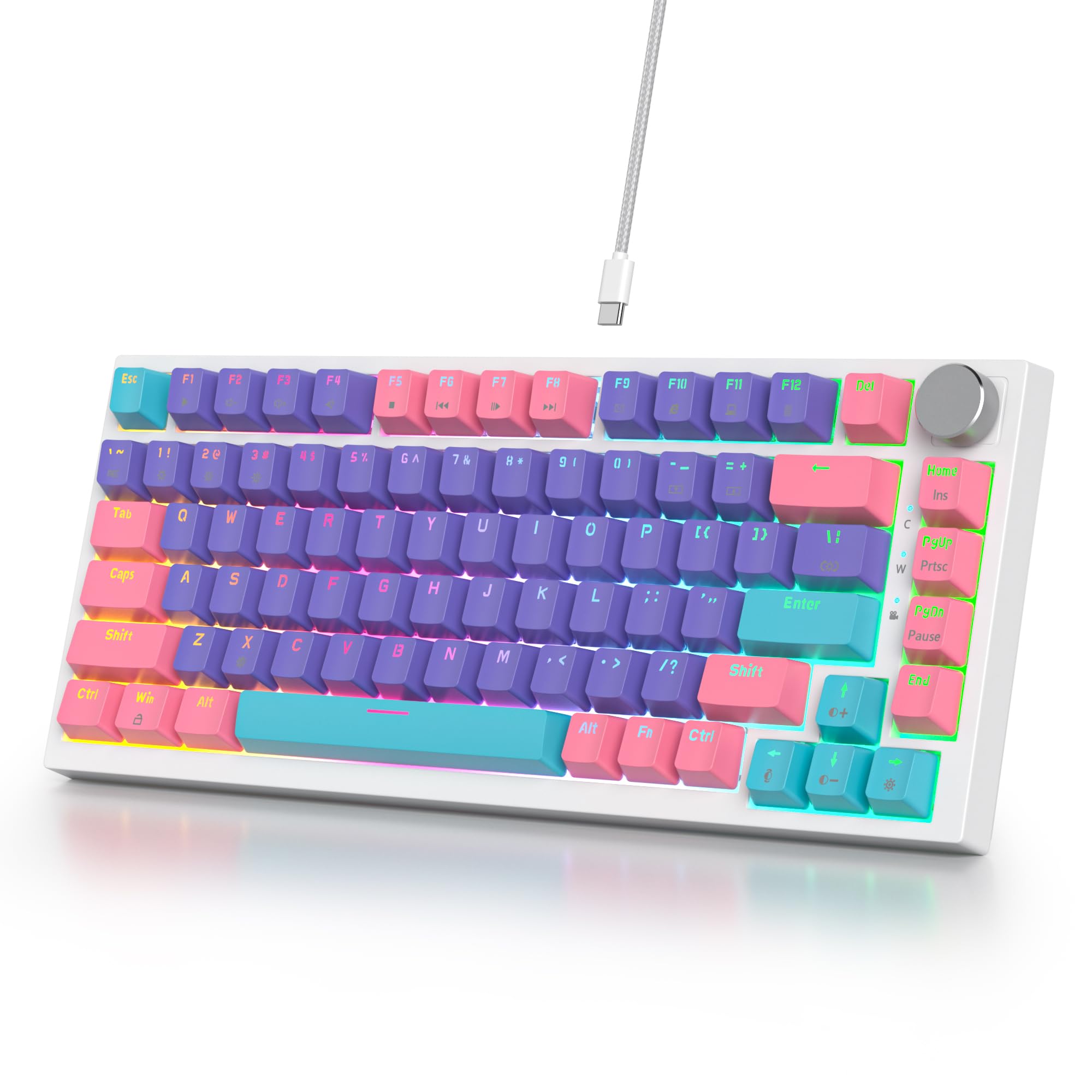 SOLIDEE Teclado mecánico para juegos con cable 75% intercambiable en caliente, teclado retroiluminado RGB con interruptor rojo, teclado mecánico TKL de 82 teclas, teclas PBT NKRO teclado compacto con — view 19