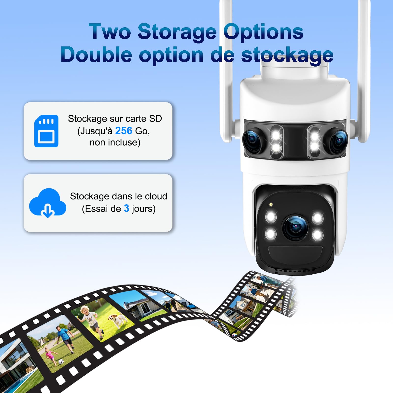 6K Telecamera Wi-Fi Esterno,Triple Obiettivo Telecamera WiFi Senza Fili con Pannello Solare,Audio Bidirezionale,Videocamera Sorveglianza,Visione Notturna a Colori,Rilevamento Umano PIR,2.4G/5GHz,IP66