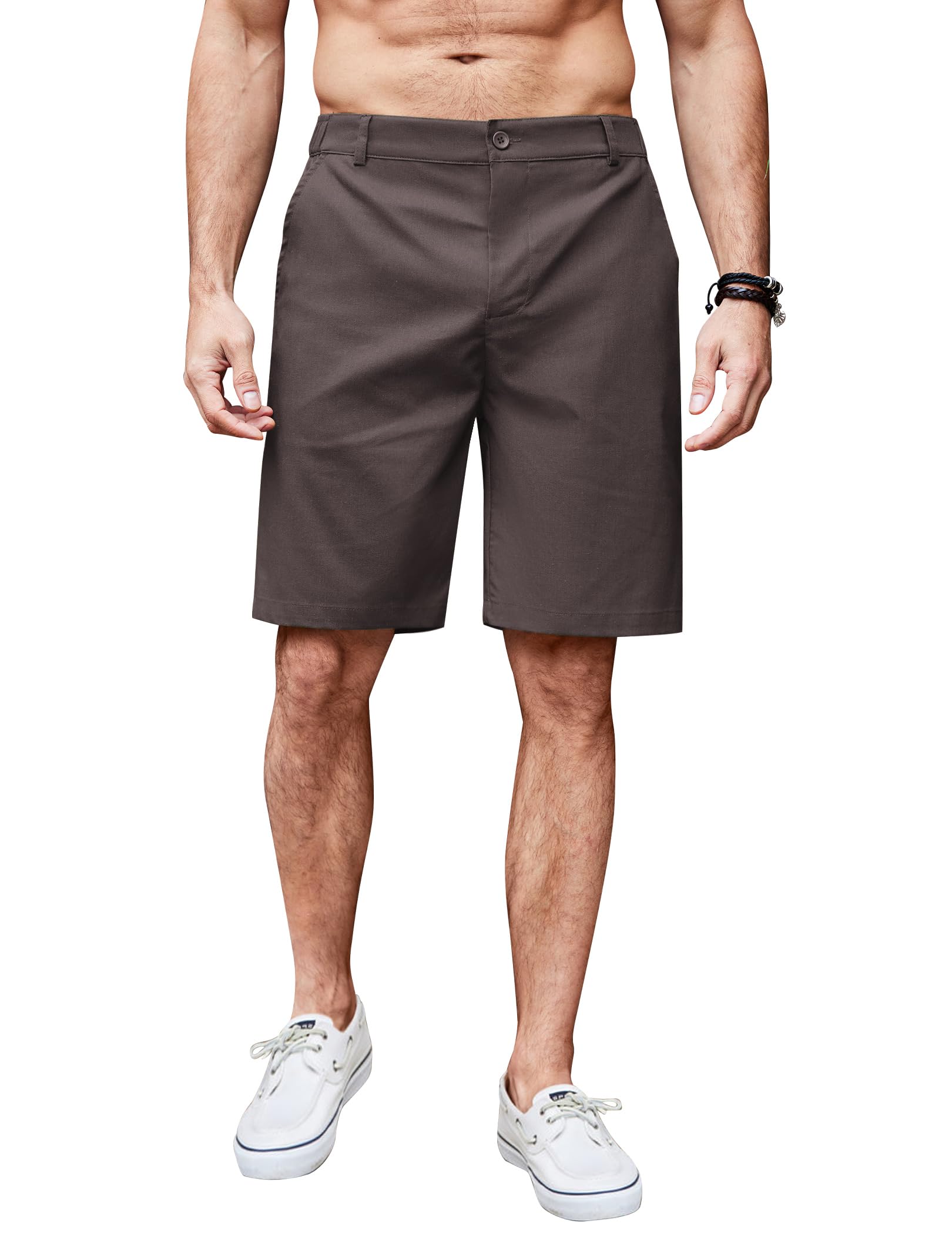 COOFANDY Herren Leinen Shorts mit Reißverschluss Leinenhosen Kurze Freizeithose Regular Fit Leichte Sommerhose mit Taschen