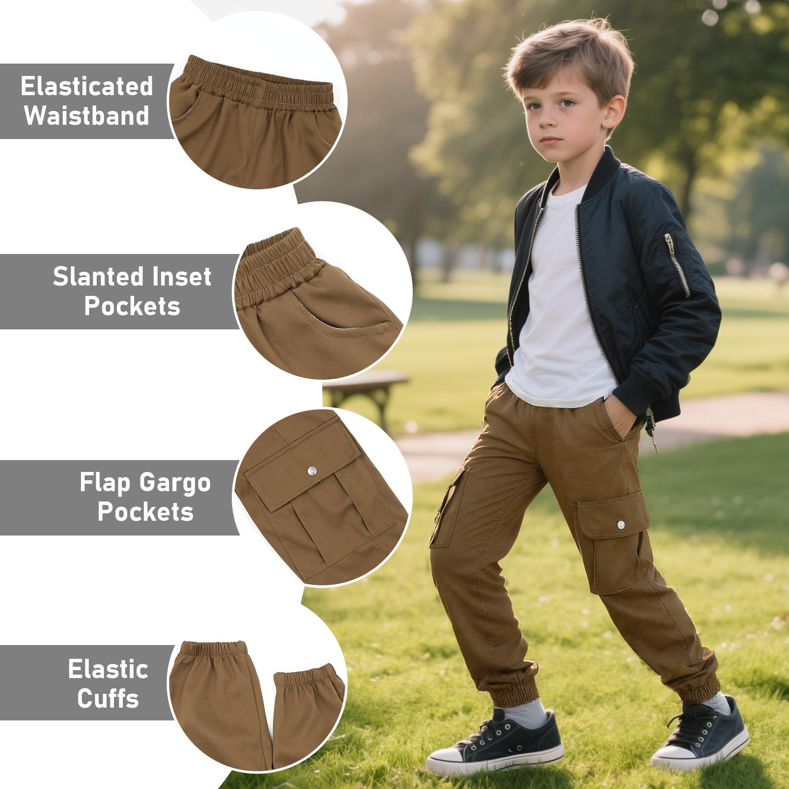 Pantalones Cargo Niños Suaves Transpirable Pantalón de Jogging Cintura Elástica Múltiples Bolsillos Pantalón de Ocio Streetwear Casual Pantalones Cargo Joggers para Infantil 6-13 Años