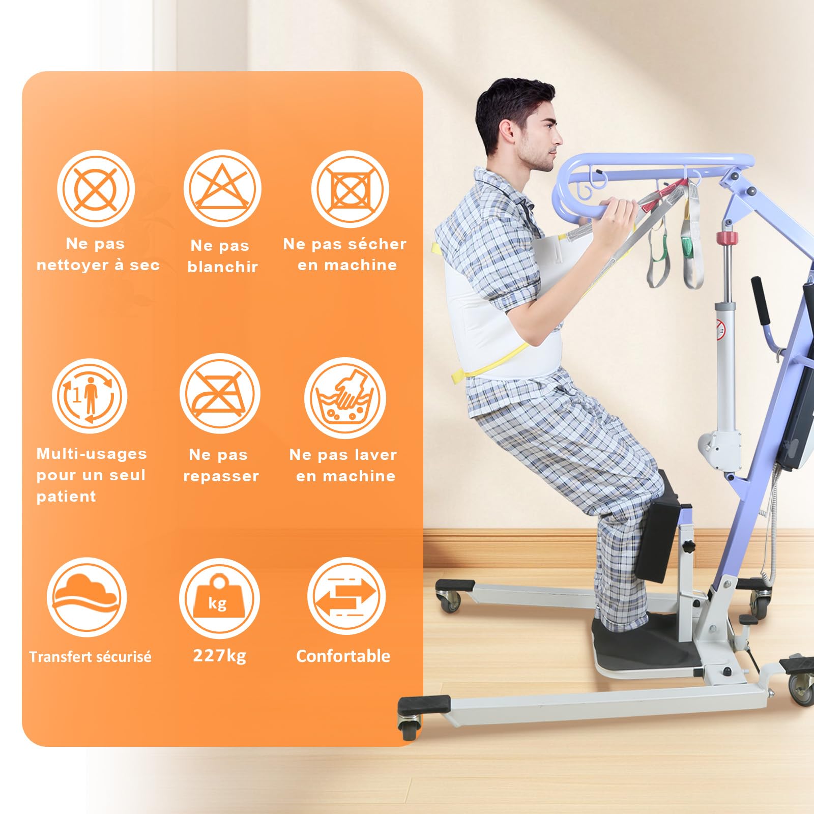 Sangle de Verticalisation pour Lève-Personne 230 kg, Sangle Sit to Stand avec Rembourrage Épais, Ceinture Réglable de Transfert Patient, Aide au Lever pour Fauteuil Roulant (L)