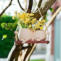 Dolkgy Swinging Face Hanging Planter - Unique Resin Head Flower Pots for Indoor Outdoor Succulents, Funny Wall Vase Decor