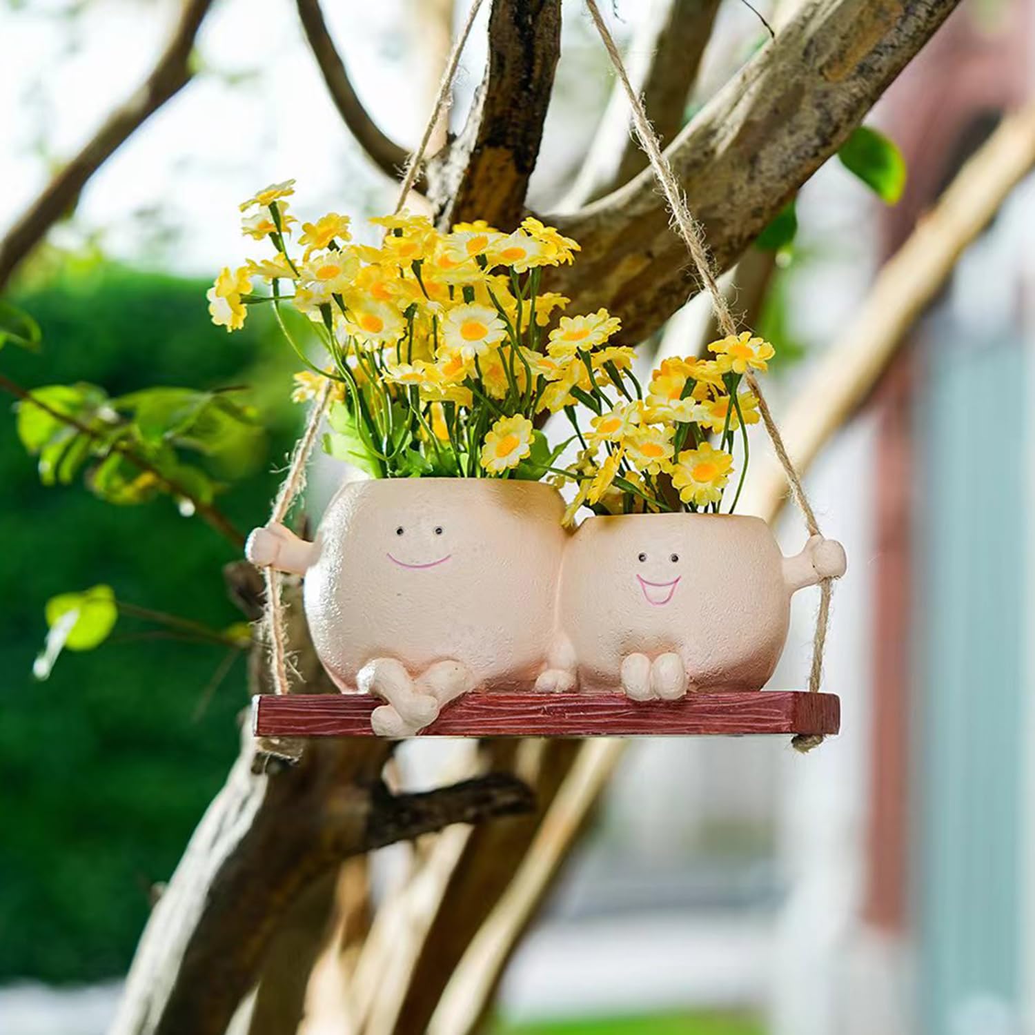 Dolkgy Hanging Planter Swinging Face Planters, Unique Head Flower Pots for Indoor Outdoor Plants, Cute Face Vase Funny Fence Wall Planter Succulent