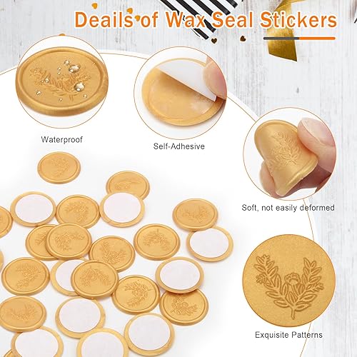 Miniatura 3 de 50 calcomanías para sello de cera, autoadhesivas, para sobres de invitación de boda con 1 pinza negra (50)