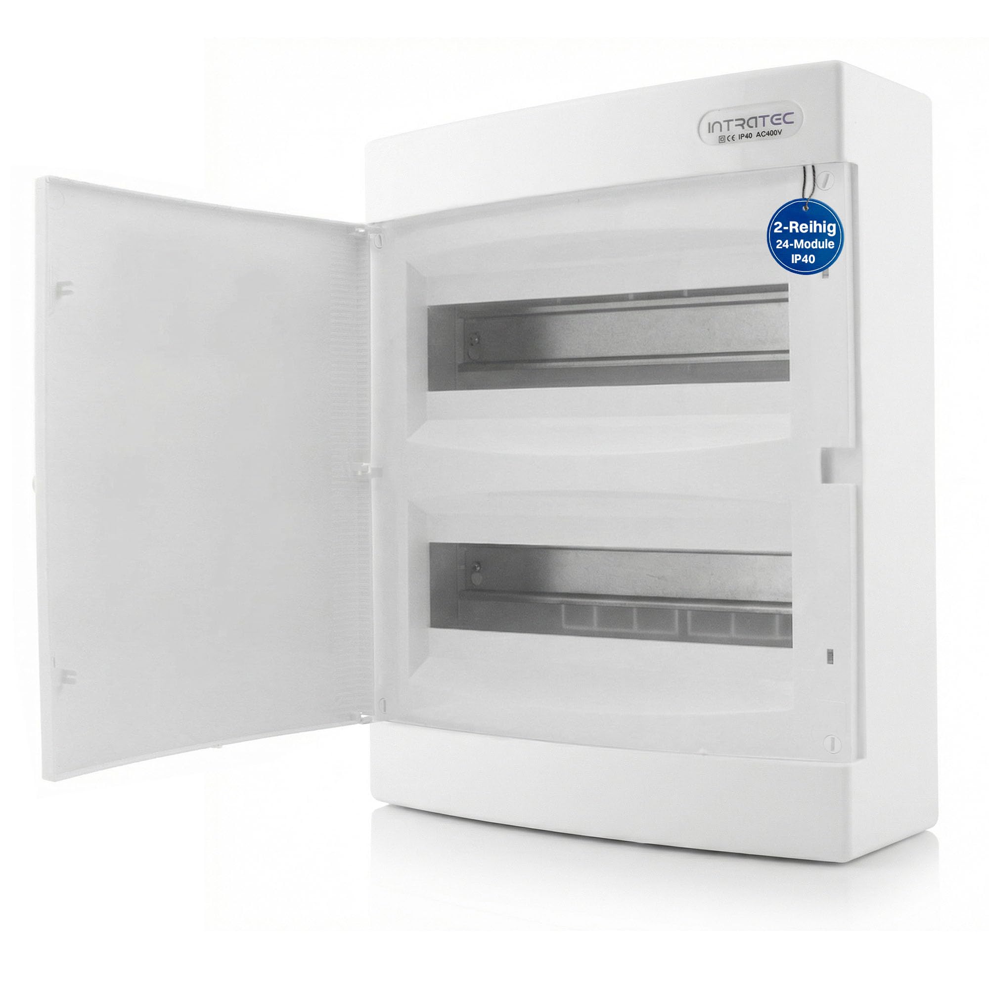 Intratec Aufputz-Sicherungskasten 24 Module, IP40, Weiß, 2-reihig
