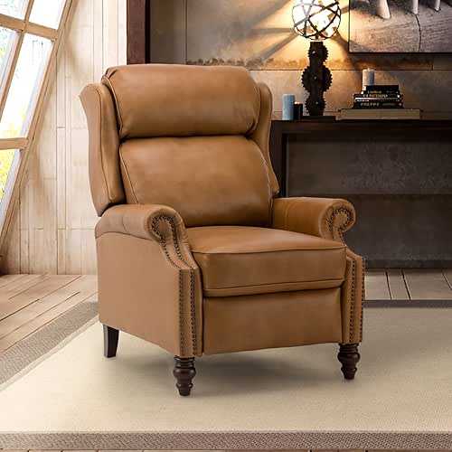 HULALA HOME Genuine Leather Recliner Chair, Traditional Manual Pushback Comfy
