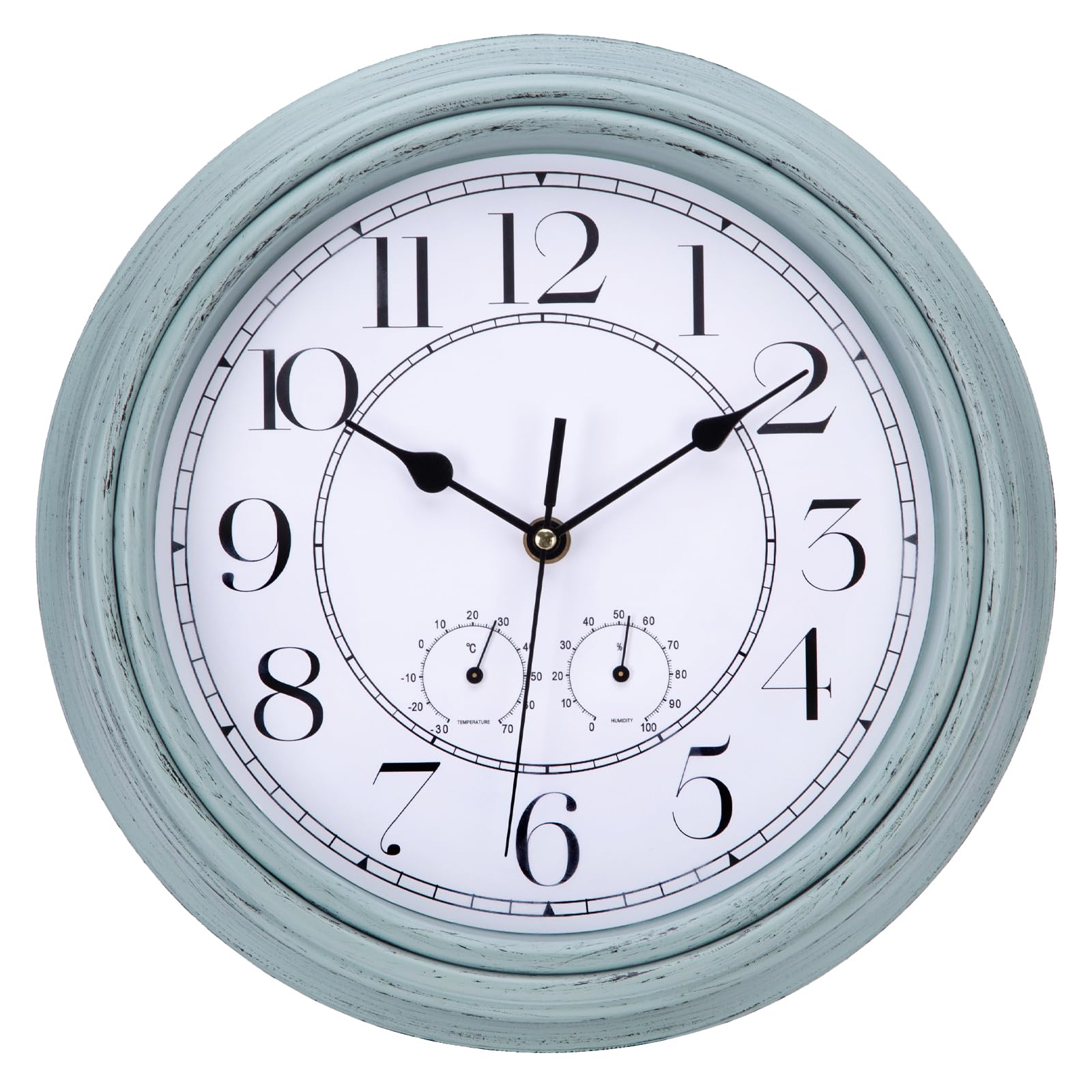 ACCSHINE 12Inch Wall Clock with Temperature and Humidity Silent Non Ticking Kitchen Clock Battery Operated Decorative Large Vintage Wall Clocks for Living room, Kitchen, Bedroom, Office, Green โ image 1