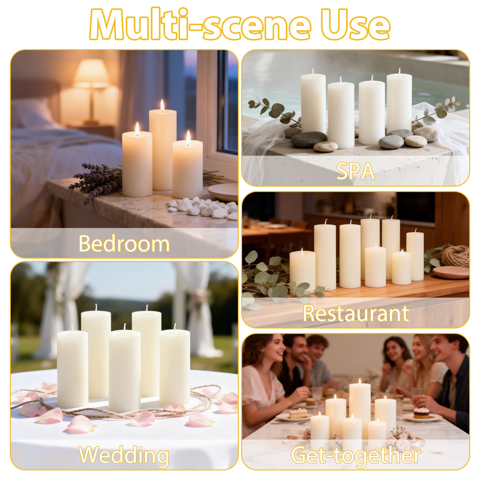 Paquete de 24 velas blancas sin perfume de 20,3 cm, sin goteo, sin humo, velas cilíndricas de combustión limpia para bodas, decoración del hogar, iglesia e iluminación de emergencia