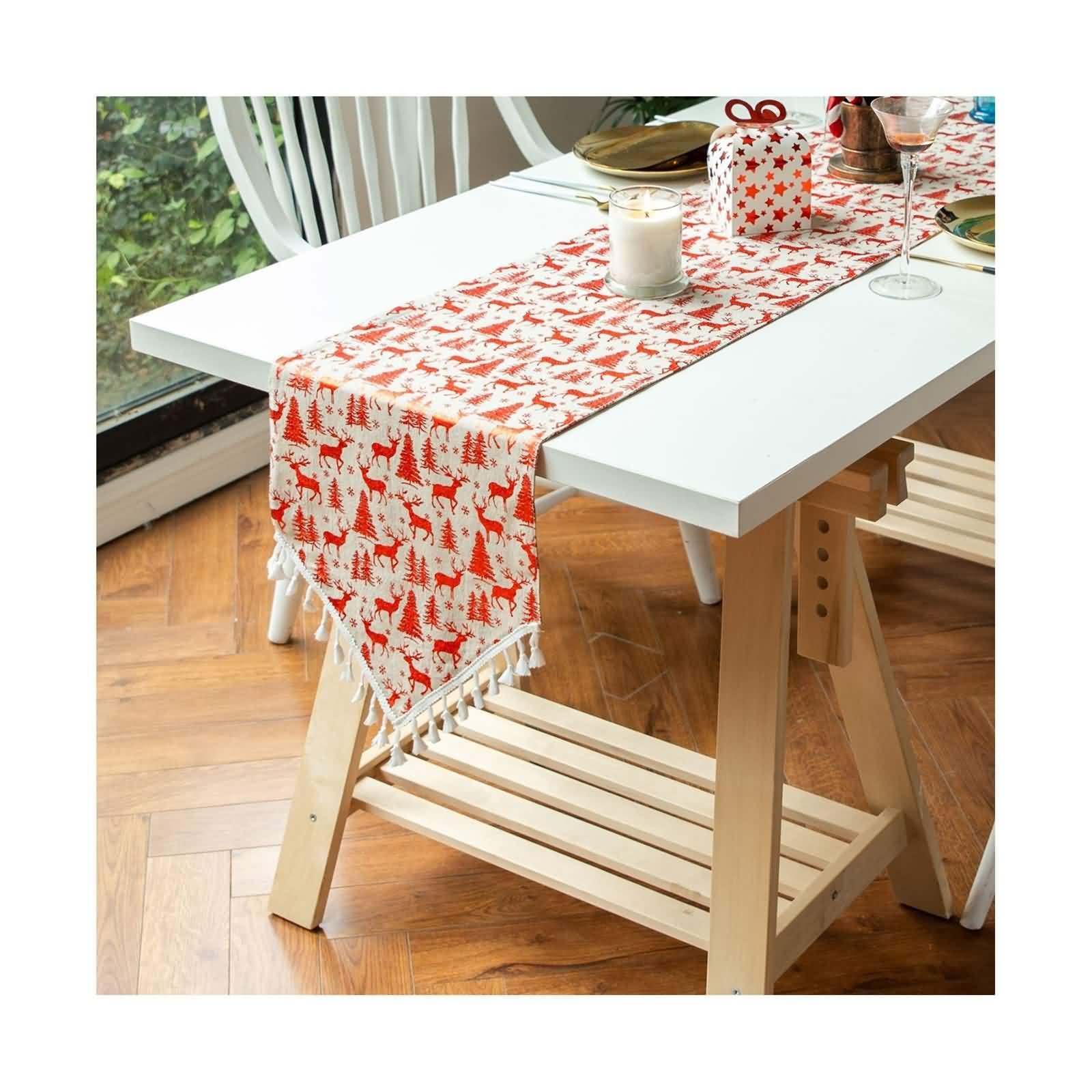 Runner per tavolo da pranzo, tovaglia natalizia rossa 30 x 200 cm, in cotone, per soggiorno, cucina, decorazione per la casa, matrimoni