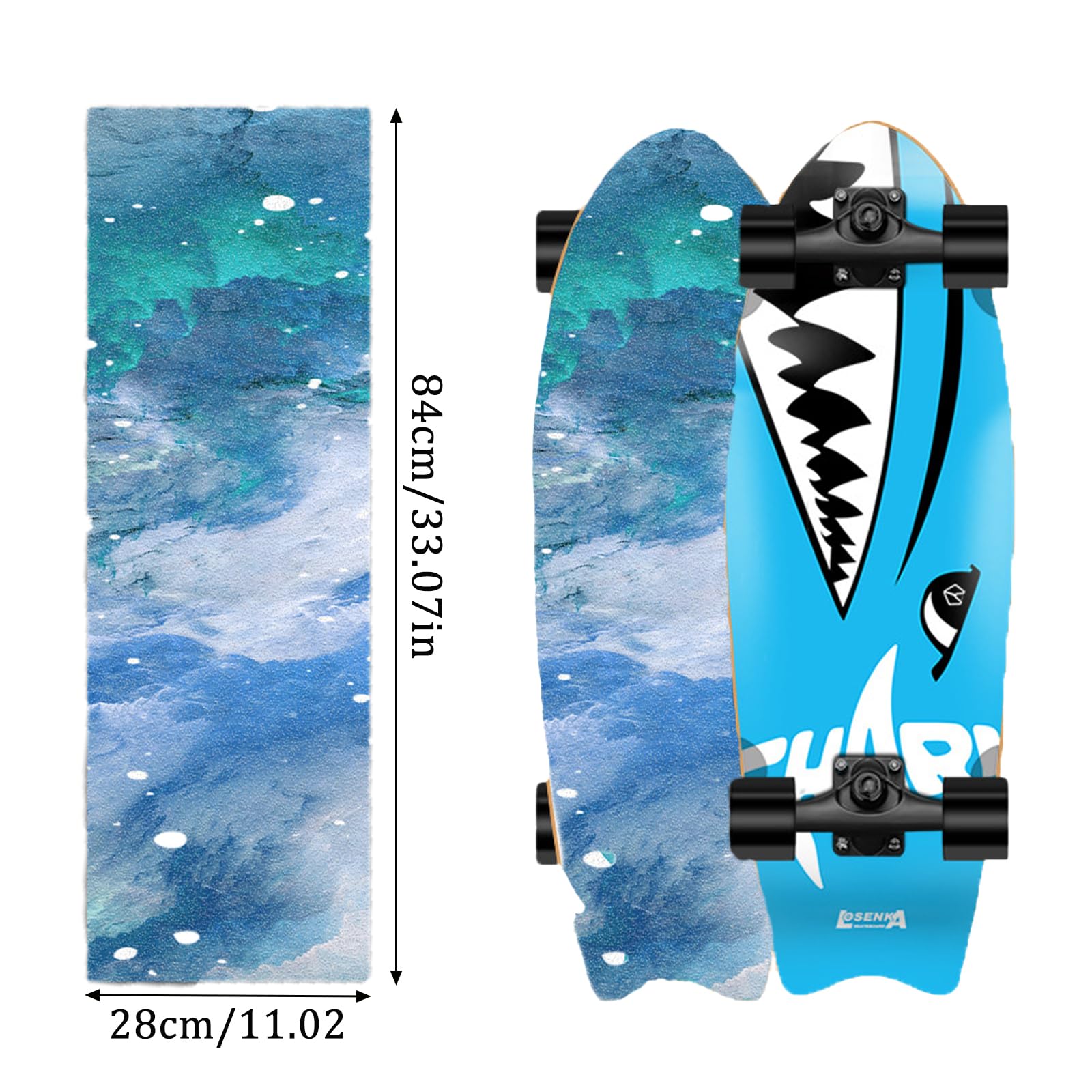 Griptape per Skatboard, Carta Vetrata per Skatboard, Superficie Antiscivolo Premium, Alta Resistenza Allo Scivolamento per Skatboard Longboard, Accessori per Skatboard (Colore oceanico blu)