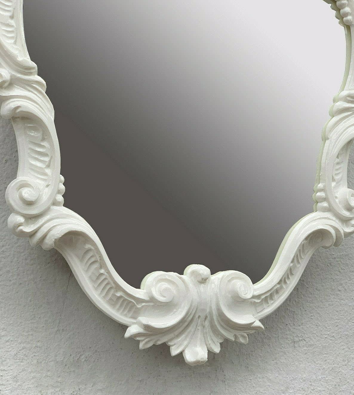 Specchio Da Parete Ovale Vintage - Cornice Bianca Barocca 37x25,4 Cm Con Vassoio - Foto 7