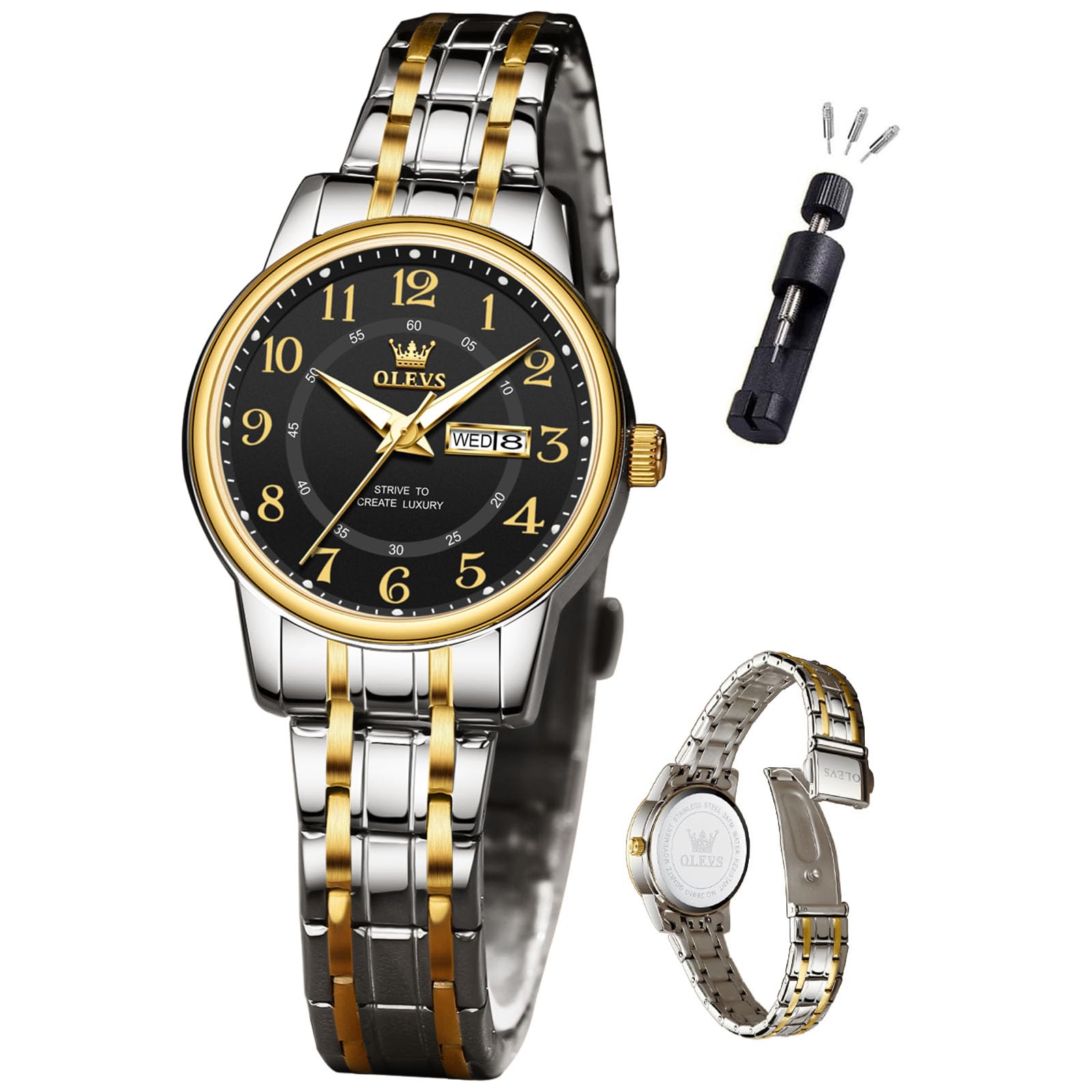 OLEVS Women's Watches Luxury Diamond Arabic Dial Wrist Watch for Women with Date Waterproof Stainless Steel Quartz Ladies Watch