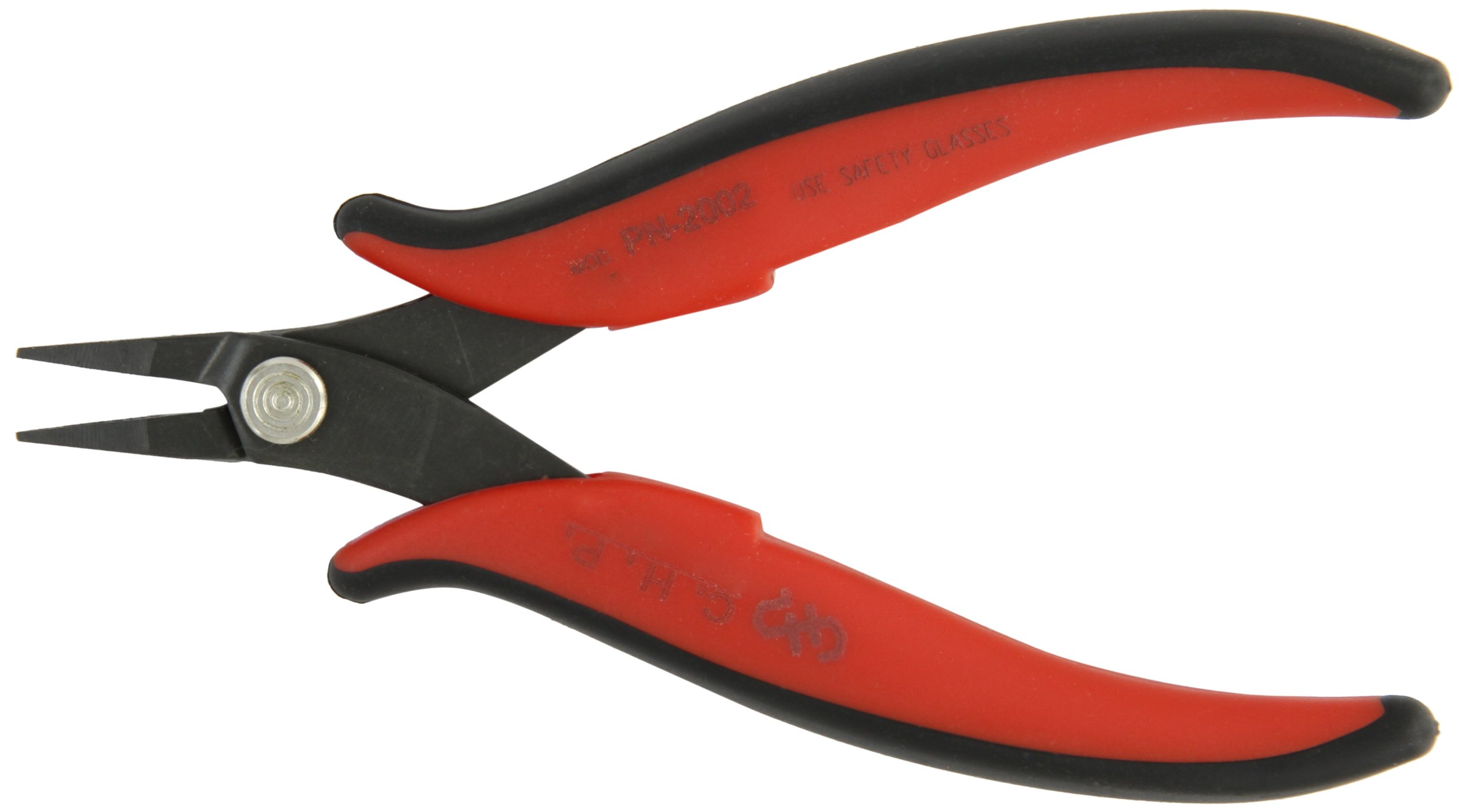 Hakko CHP PN-2002 General Purpose Short-Nose Pliers, Pointed Nose, Smooth Jaws, Black, Red, Grey, 20mm Jaw Length, 1.2mm Nose Width, 3mm Thick Steel