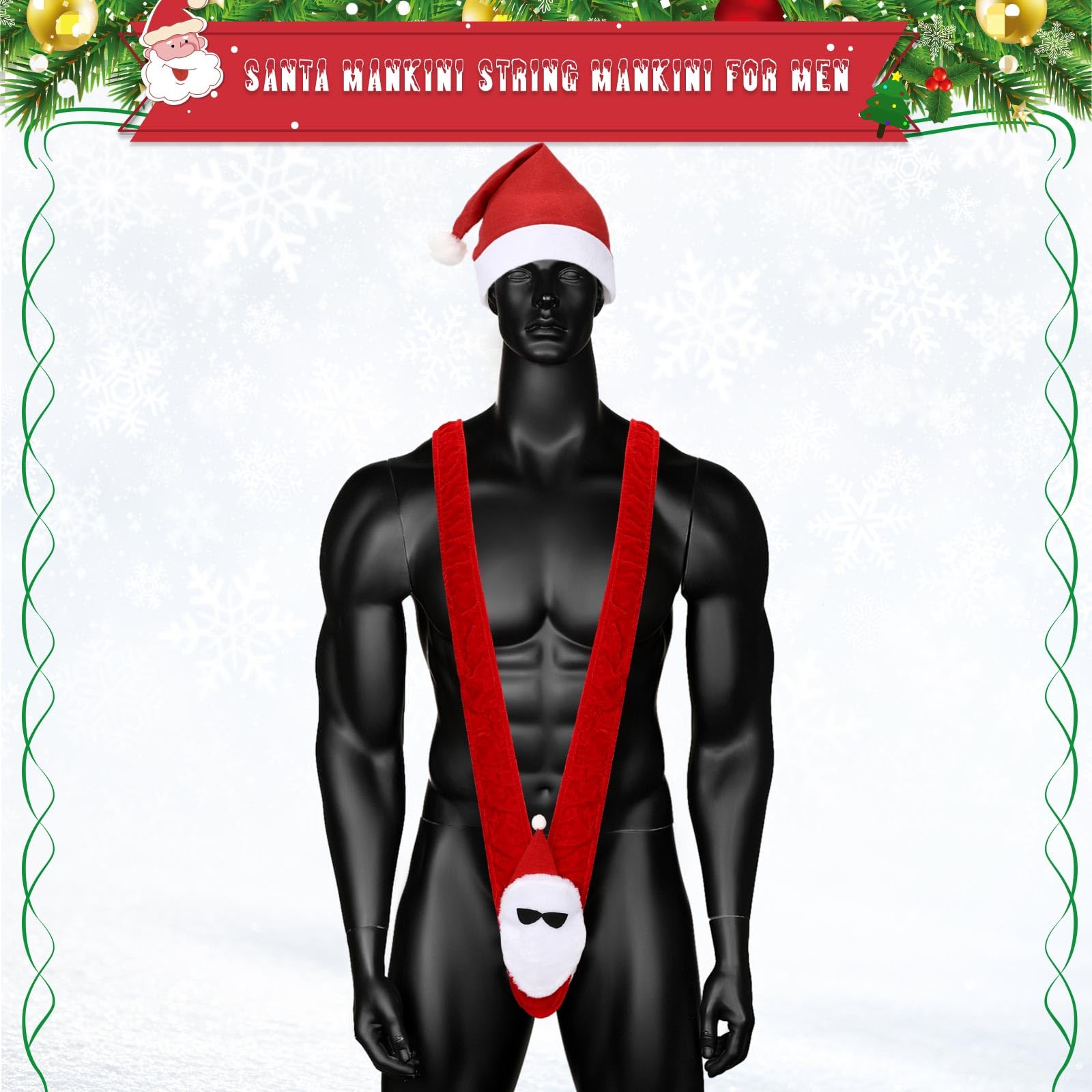 Hestya 2 Pcs Christmas Hat Set Adults Xmas Santa Bodysuit with Hat for Men Funny Christmas Outfits Costumes One Size(Red,White Santa Claus) - Image 4