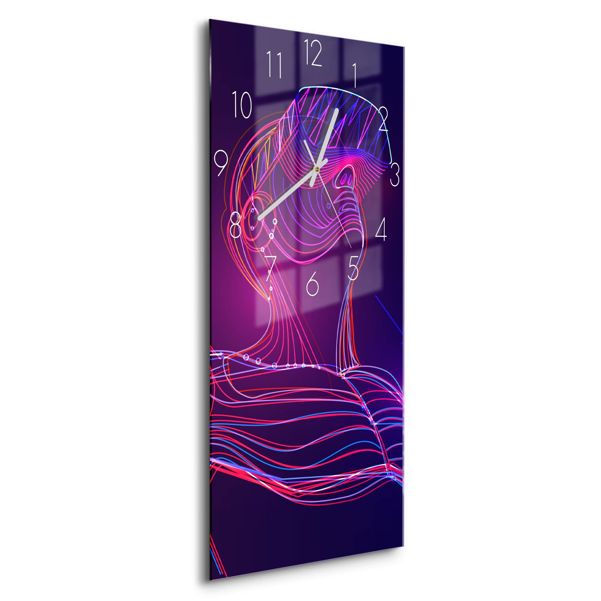 DEQORI Szklany zegar | poziomy 30 x 60 cm | motyw mężczyzny z okularami VR | duży zegar XXL ze szkła | cichy zegar ścienny do salonu i kuchni | nowoczesny zegar przyciągający wzrok na ścianę