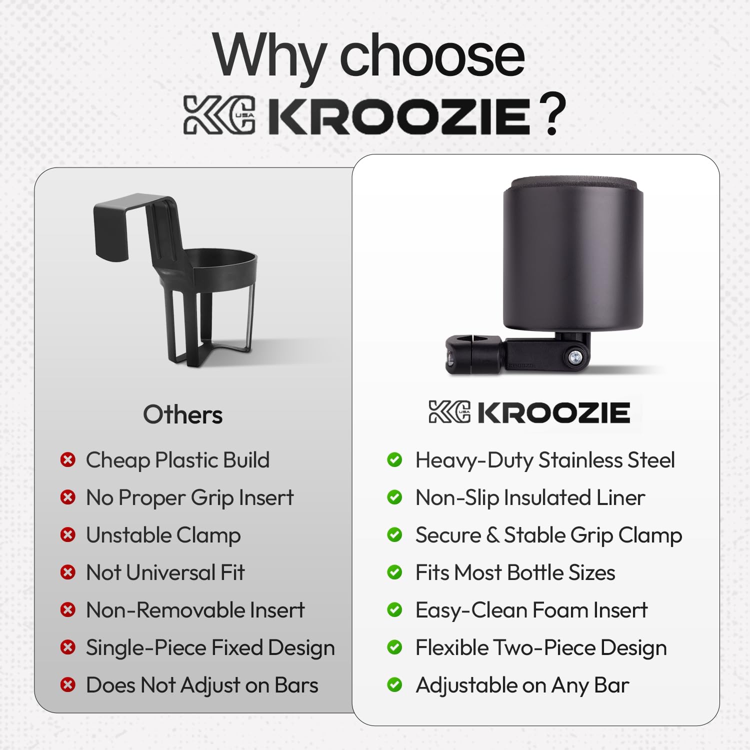 (Flat Black) - Kroozie Kroozercups Deluxe 2.0 Bicycle Cup Holder