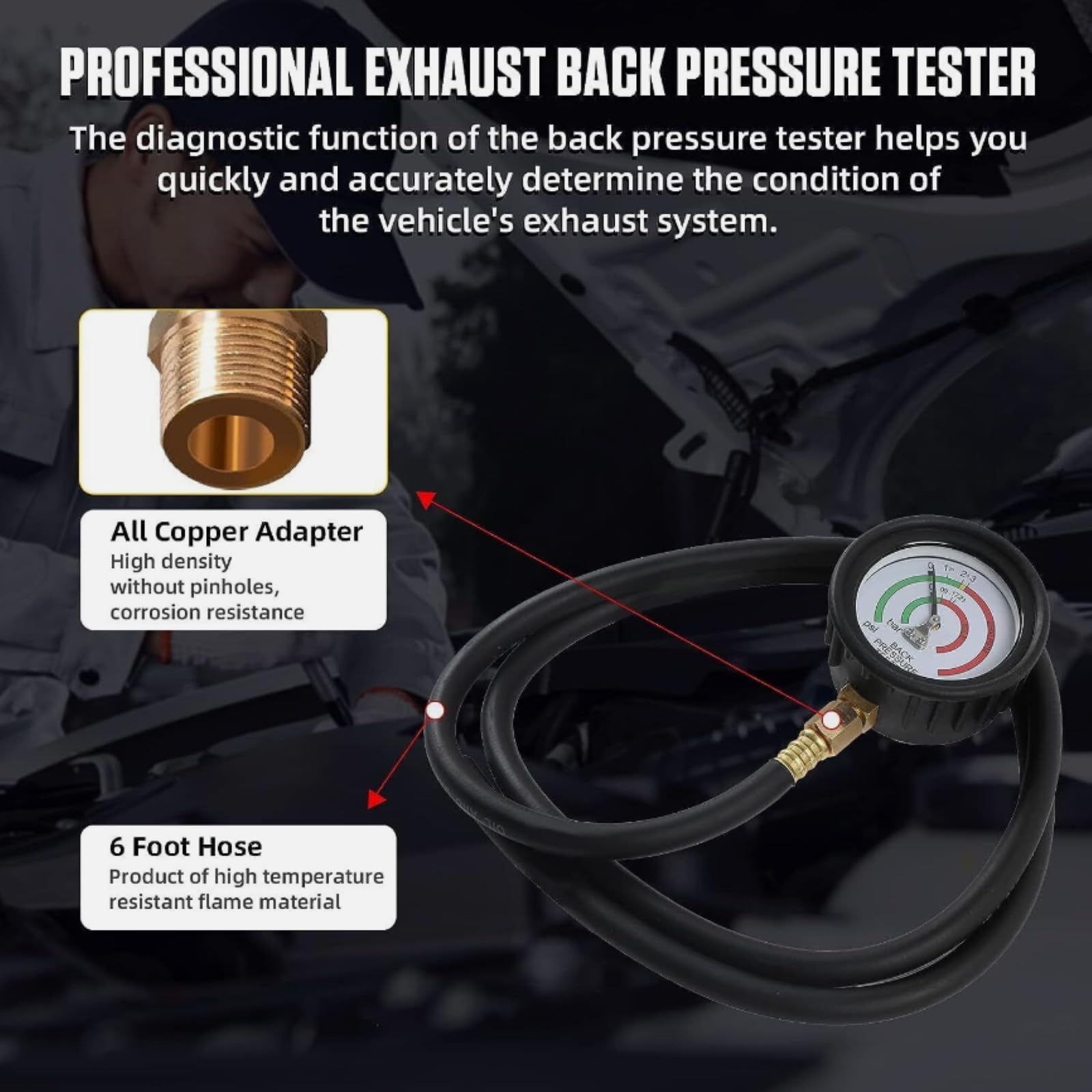 Tester di Contropressione Dello Scarico, Di Scarico Test Meter Manometro Tester Auto Tubo Di Scarico Collegamento Rilevatore Kit,Kit di Prova Della Pressione del Carburante