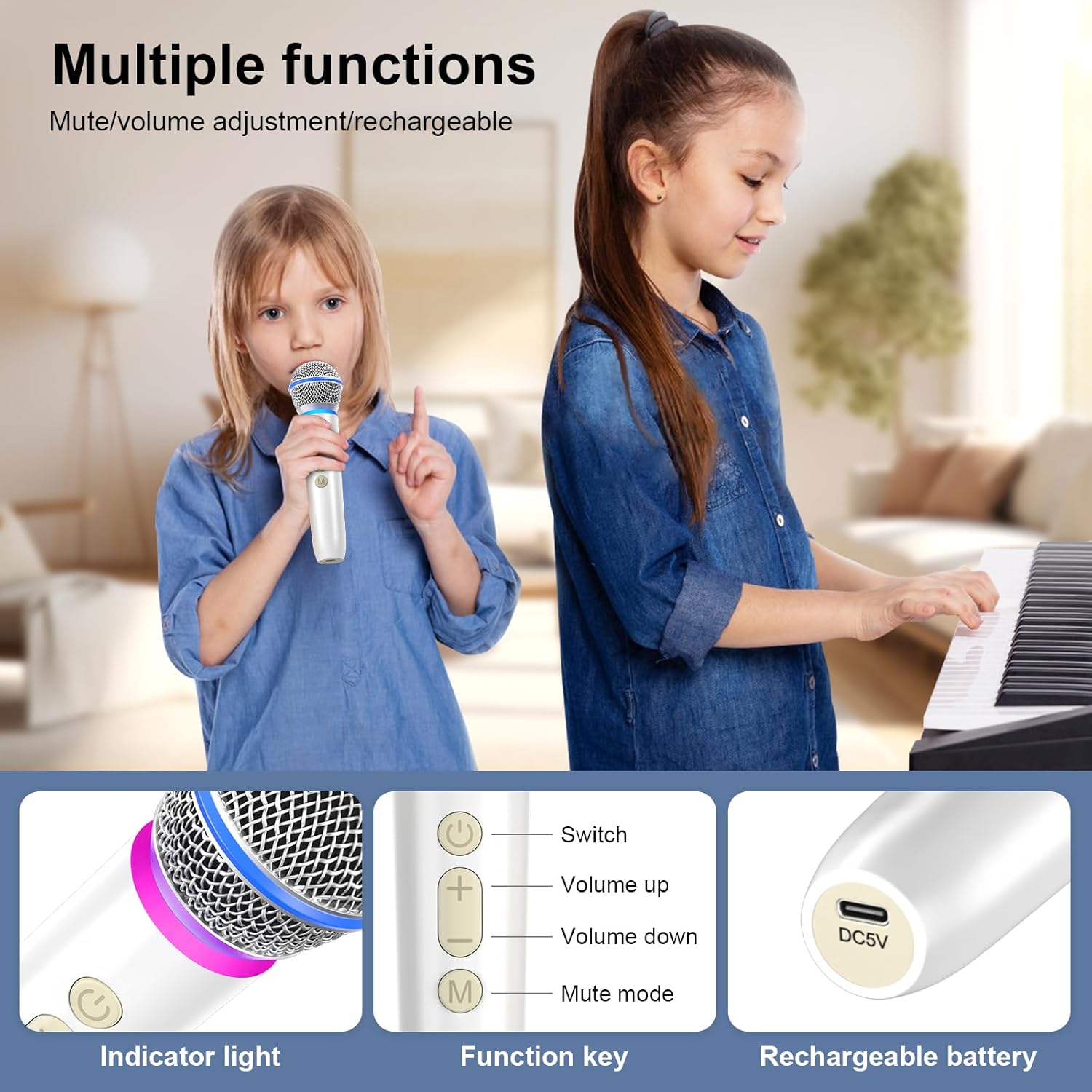 Aokeo Wireless Microphone with Rechargeable Receiver,UHF Dynamic Handheld Karaoke Mic,100ft Range, for Amplifier Speaker, Mixer,Singing, Party,Speech - Image 4