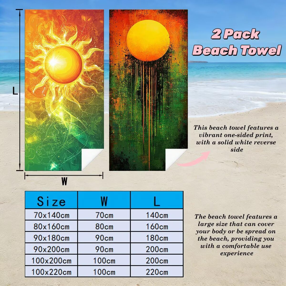 Toalla Playa 80x160 cm, Toalla Gimnasio Microfibra Secado Rapido, Juego de 2 Antiarena Toallas de Playa, Ligera Compacta Toallas Microfibra Grande para Viaje, Regalo Hombre Regalo Mujer (Sol) -4565