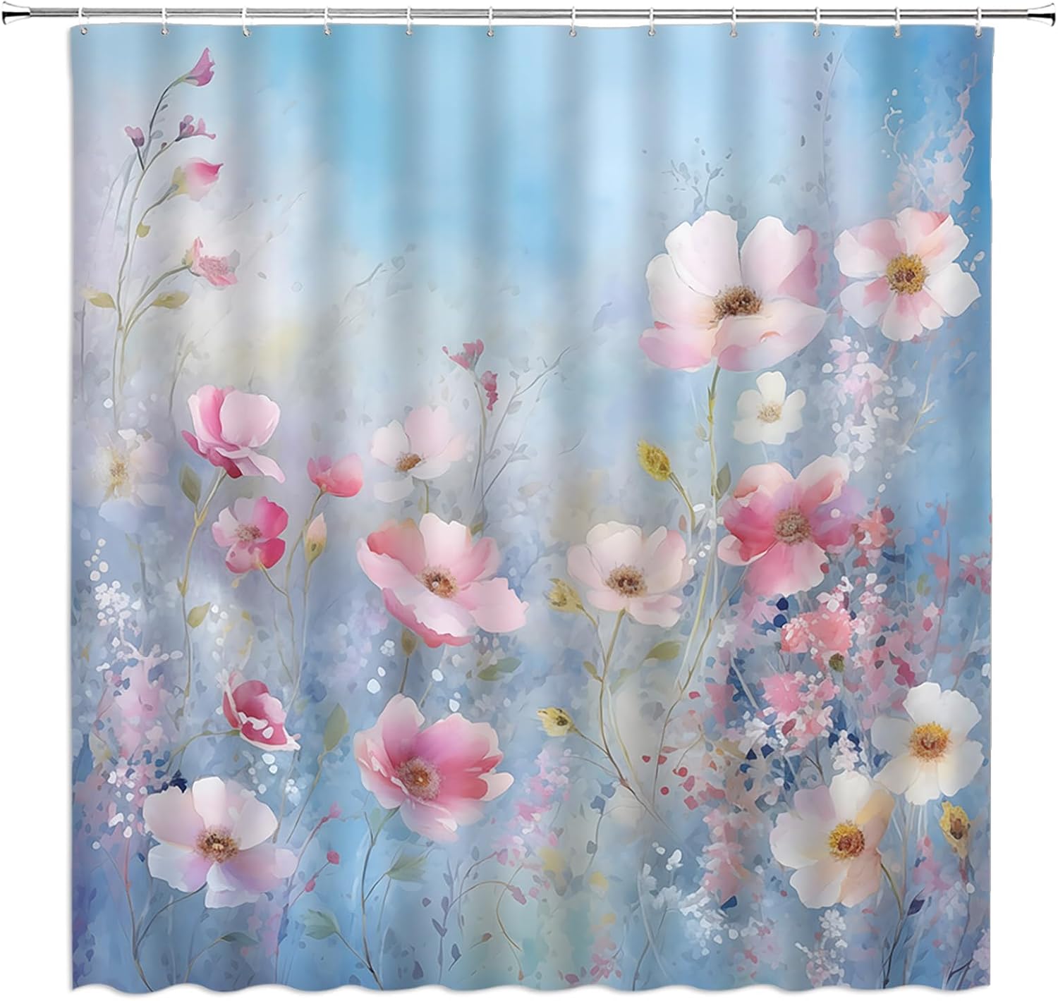 GCTNBJL Floral Shower Curtain Pink Blue Boho Flower Leaf Watercolor Nature Extra Long Bathroom Home Curtain with Hooks,70x78 Inch