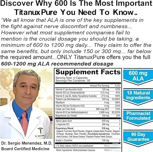 Miniatura 3 de Suplemento de alivio del nervio ciático con 600 mg de ácido alfa lipoico puro, fórmula de máxima fuerza, fortalece los nervios en los dedos, manos,