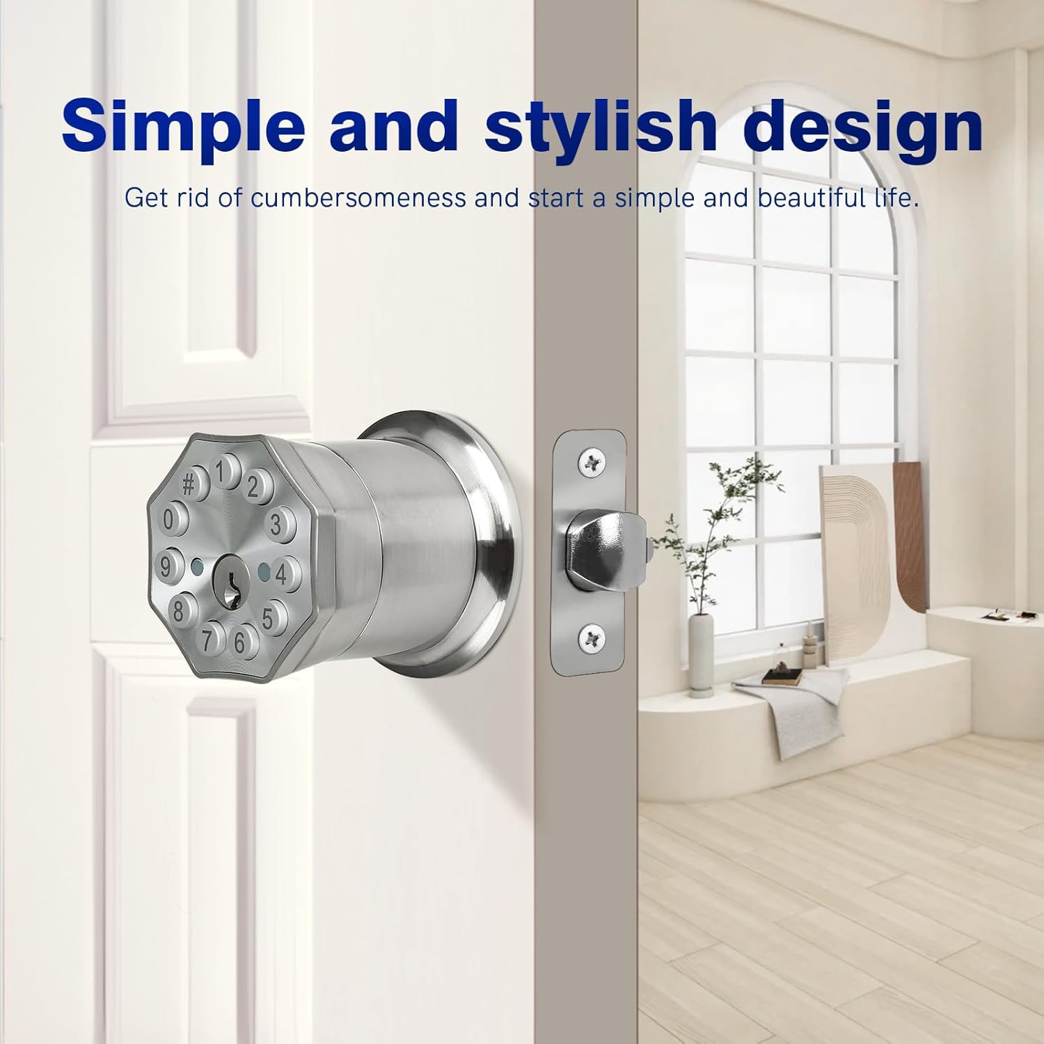 Door Knob with Keypad and Key, Keyless Entry Door Lock,Smart Digital Knob Unlock by Passcode/Keys/USB backuplock,Electronic Door Knob for Home Bedroom Apartment Garage Office Security,Brushed Nickel