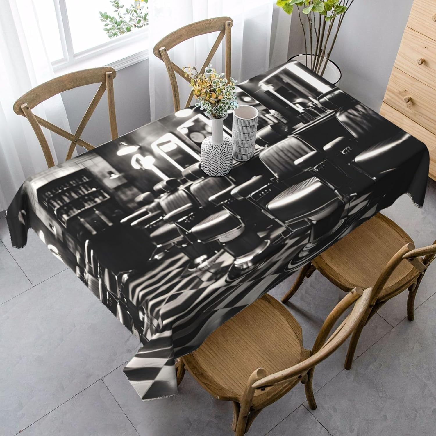 Prostokątny obrus 160 x 240 cm Sklep fryzjerski i fryzjerski Obrus z poliestru Odporny na plamy Ochraniacz na stół 8-osobowy, idealny do kuchni i na imprezy 5972v