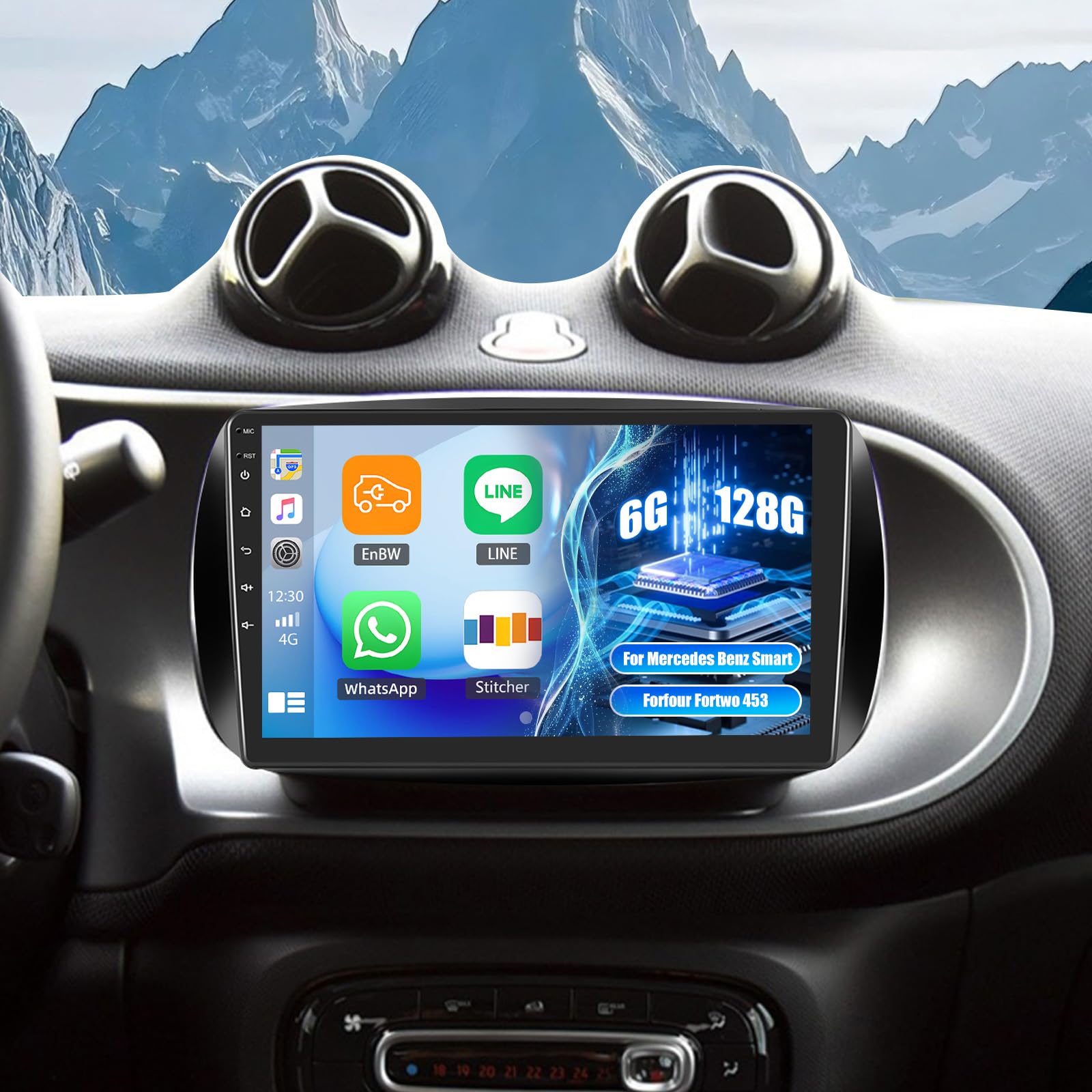 Android 15, 6G+128G GOHHDL Radio Coche 2Din para Mercedes Benz Smart Forfour Fortwo 453 2014-2022 con Carplay Android Auto, Pantalla Táctil de 9 Pulgadas con Mirror Link GPS WiFi BT FM/RDS EQ Cámara