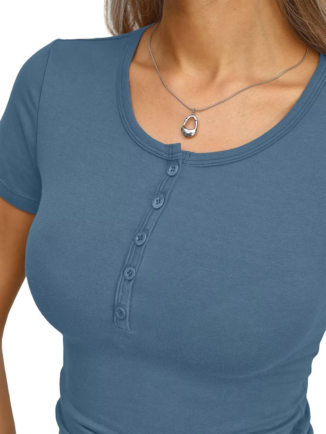 Womens Cotton Short Sleeve Shirts V Neck Henley Tops Fitted Basic Going Out Tshirts Summer Fashion Outfits 2026 - Image 2