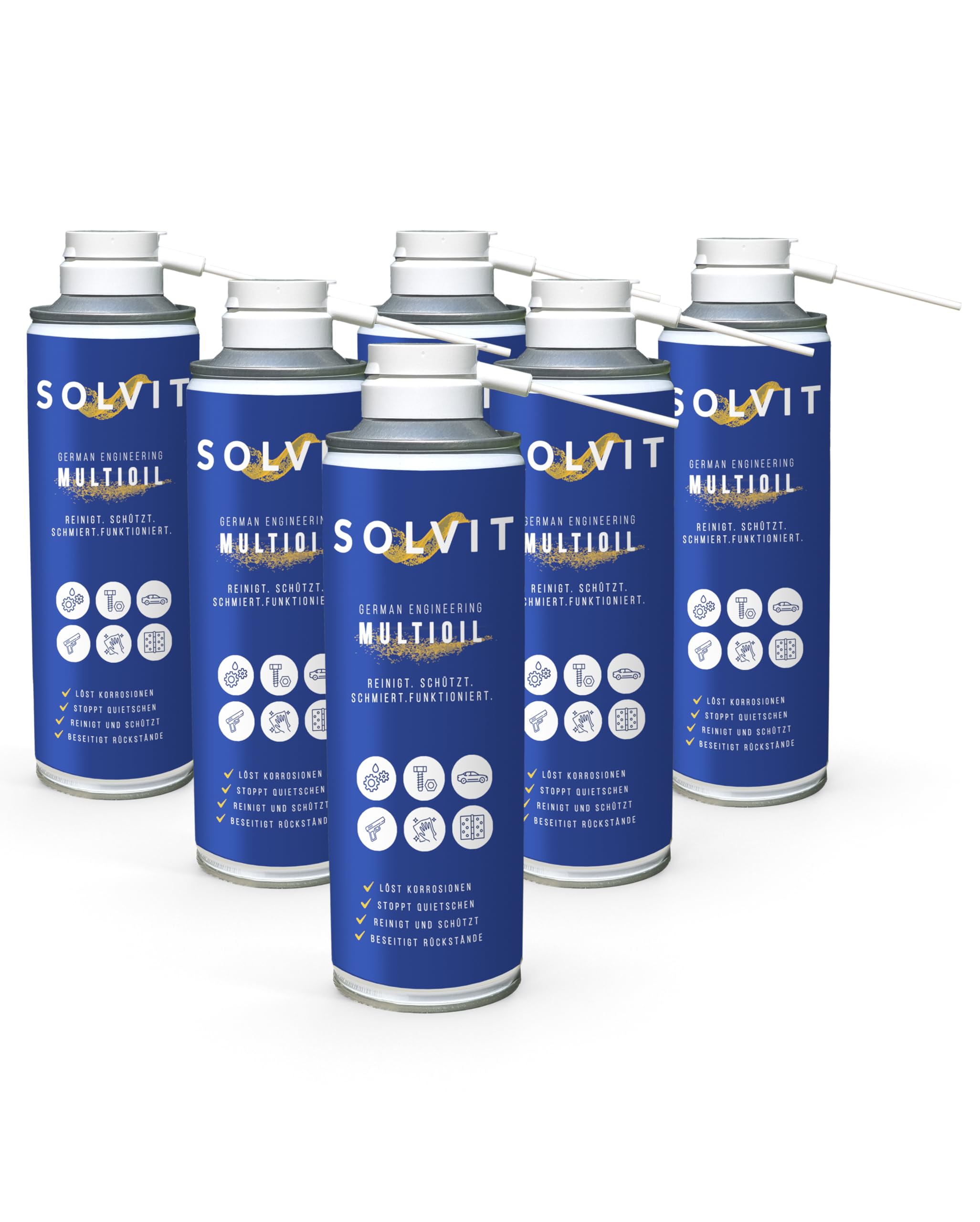 SOLVIT Multifunktionsöl 6x 300ml I Lösungsmittel & Schmiermittel I Leistungsstarkes Multifunktionsöl für effektive Reinigung & Schmierung | Idealer Schutz für alle Oberflächen | Langanhaltender Schutz