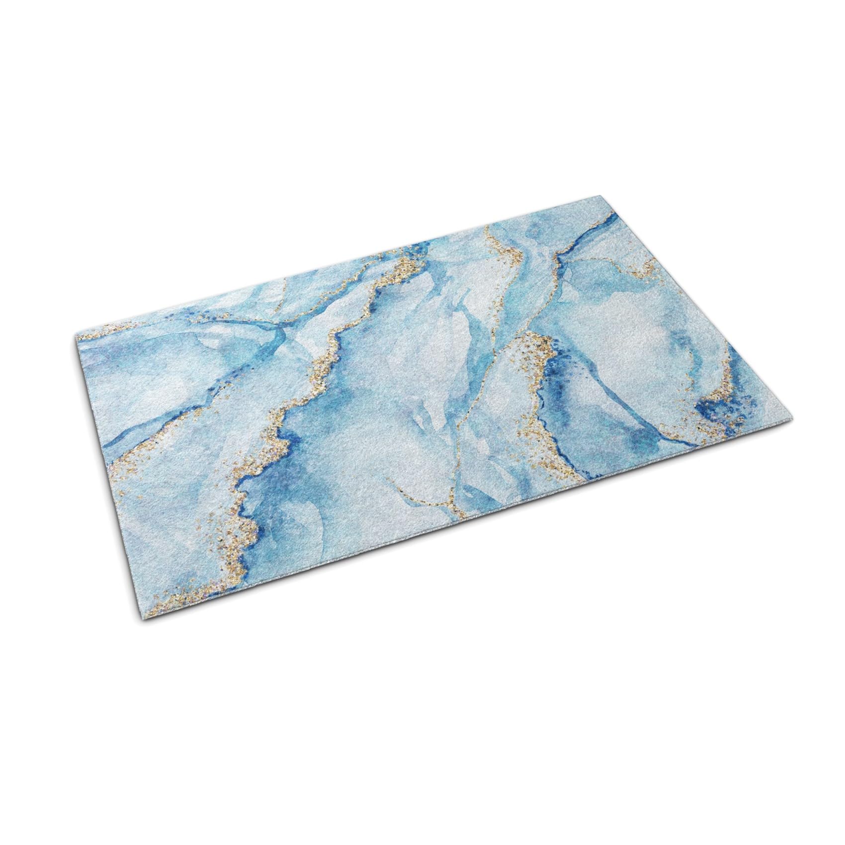 Paillasson pour balcon et terrasse Tulup tapis d'entrée chic motif marbre bleu