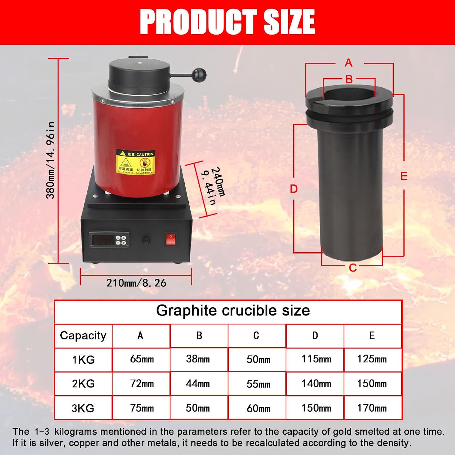 1500W Electric Gold Melting Furnace, Digital Induction Metal Smelting Machine, 1150℃/2102℉, Metal Casting Kit with Graphite Crucible Red-2kg