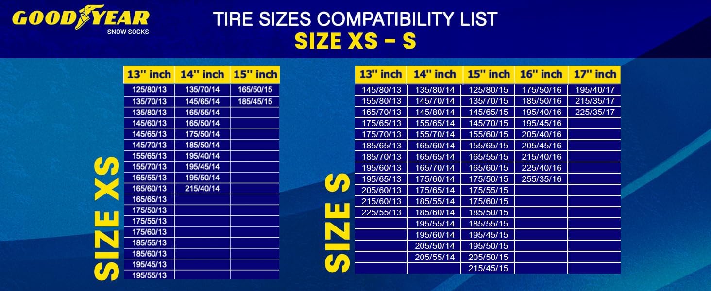 Goodyear Pro Snow Socks for Tires. Designed for All Tire Brands. Textile Chain Replacement for Optimal Traction in Snow & Ice. Easy Install. Emergency Winter Safety Solution, Multi-Season Use. Sz S