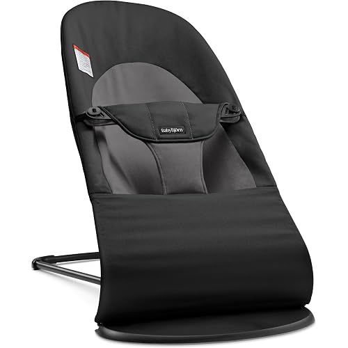 BabyBjörn Bouncer Balance Soft, Black/Dark Gray, Woven | 2-in-1 Adjustable Baby Bouncer Seat and Toddler Chair, Newborn to Toddler (8-29 lbs), 4 Positions, Lightweight & Portable