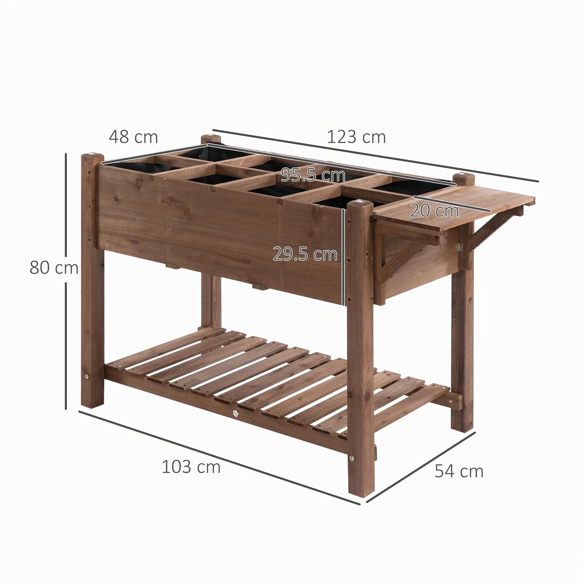Outsunny Letto per Orto Rialzato in Legno con Ripiano 123x54x80cm Marrone | Fioriera Rialzata, Pieghevole, Mensola Inferiore