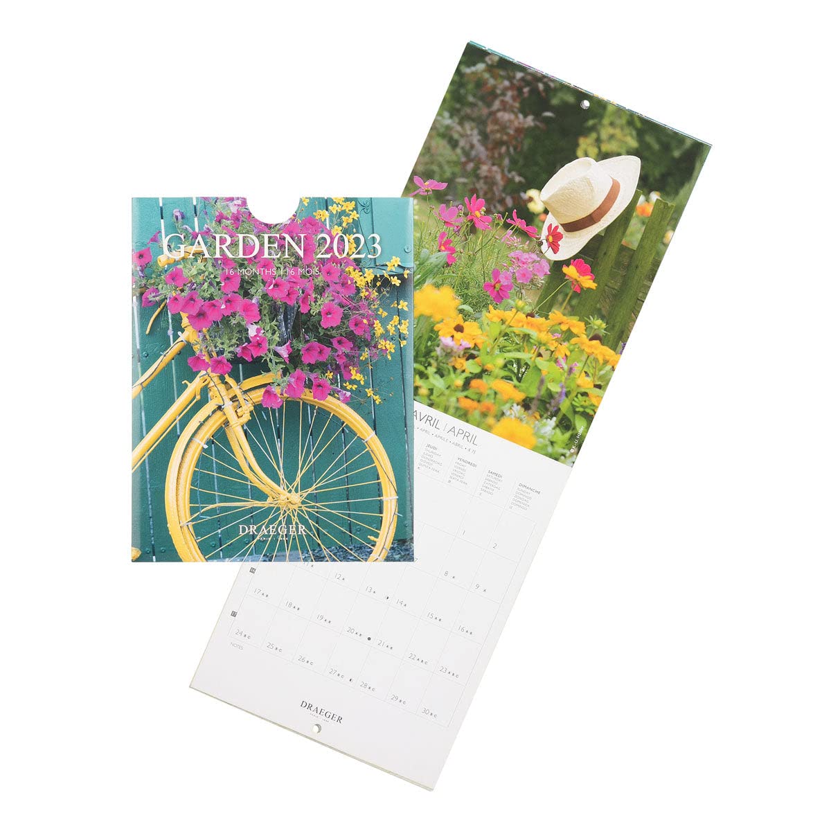 DRAEGER PARIS | Small Wall Calendar Gardens 2023 to Hang 14 x 18 cm | 16 Months Sept 22 to Dec 23 | 7 Languages | Office, Kitchen, Home Monthly Calendar | FSC® Certified Paper