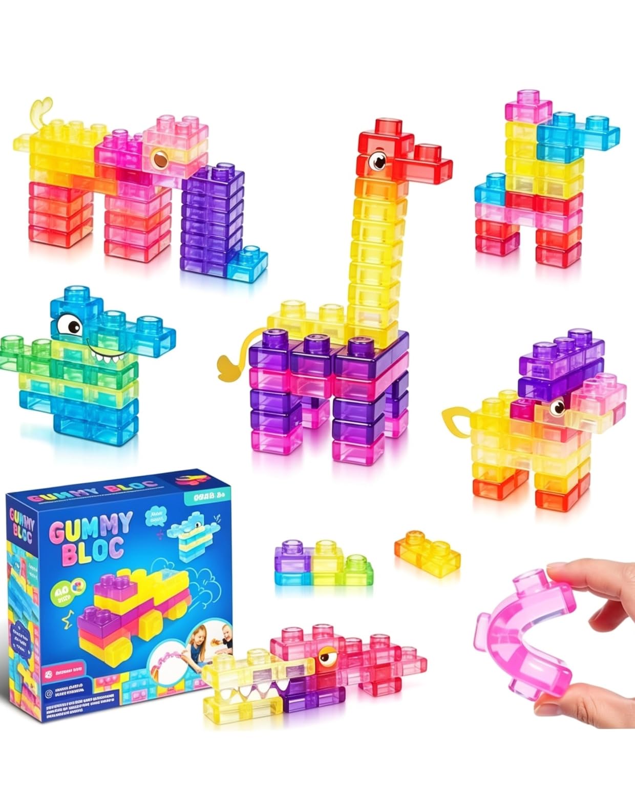 MUROZINO TOYS 40 PCS Soft Sensory Building Blocks Squeezable Stretchable Stacking Toy Set Montessori Early Learning Construction Blocks Safe Non Toxic for Babies Toddlers and Kids