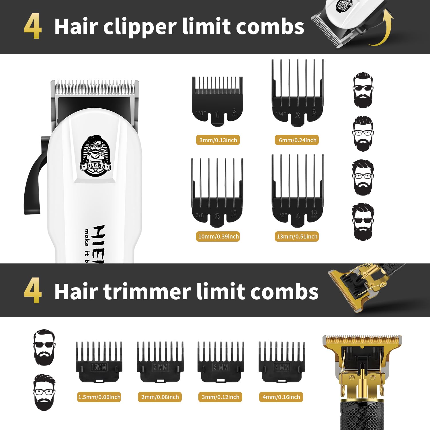 HIENA PRO Professionelles Haarschneidemaschine Set für Männer, wiederaufladbares Haarschneide-Set, elektrische Folienrasierer und Bartschneider, Barber Clippers mit LED-Anzeige, R-Typ verstellbare