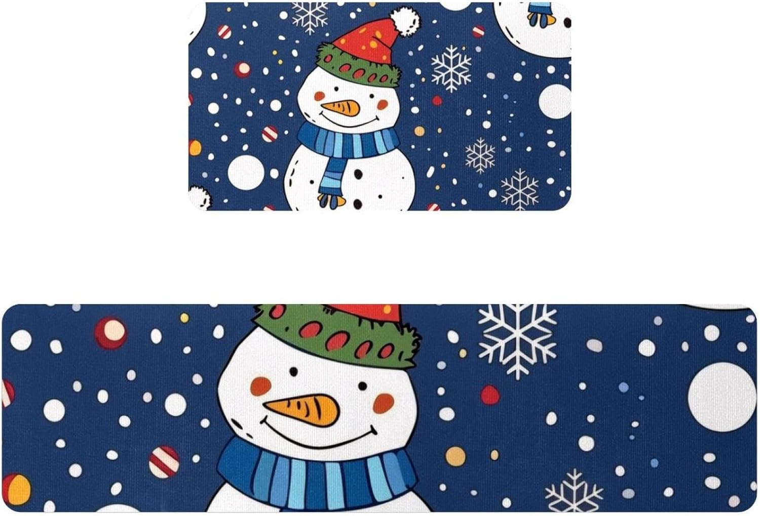 Merry Christmas Snowman Bell 2 Piece Kitchen Rugs and Mats, Kitchen Floor Runners Non Slip Washable, Indoor Door Standing Mat Pads for Sink, 15.7"x29.5"+15.7"x59"
