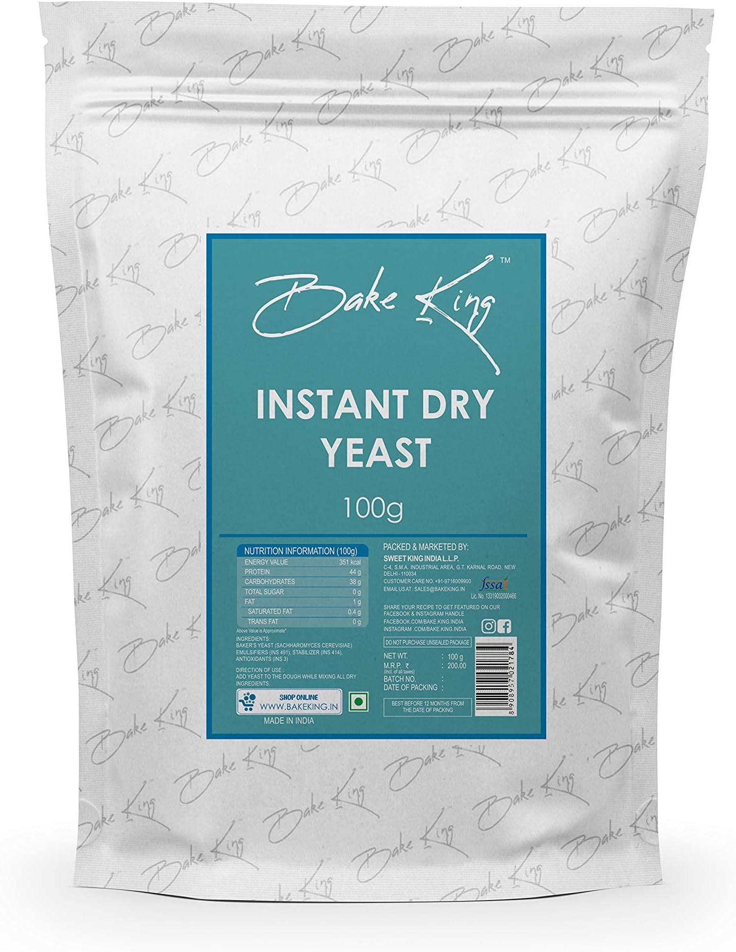 BAKE KING Instant Dry Yeast 100 GM Instant Yeast for Pizza Base & Baking