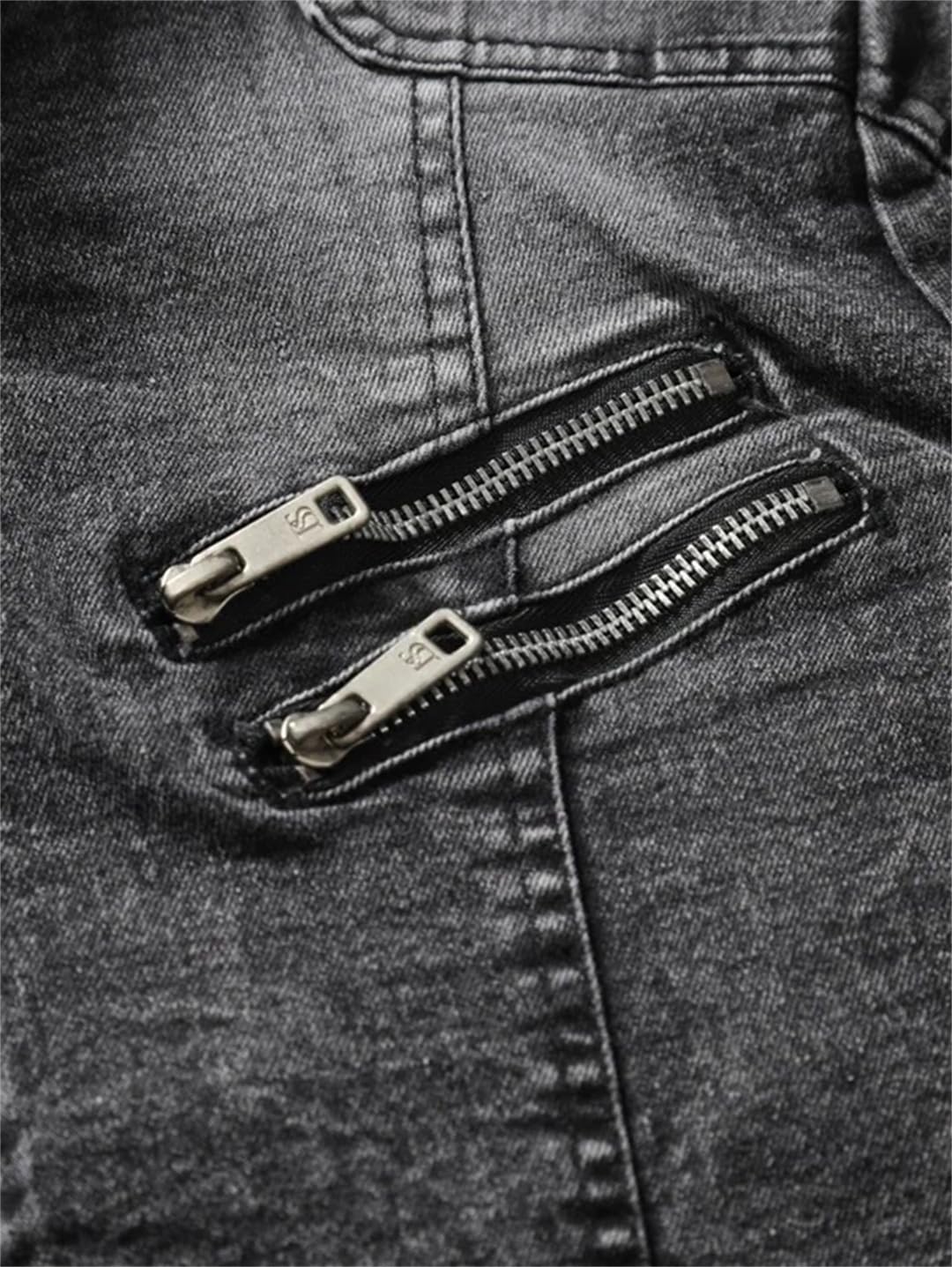 Mężczyźni Retro Zamki Stojący Kołnierz Slim Fit Moto Biker Odzież Wierzchnia Motocykl Kurtka Dżinsowa